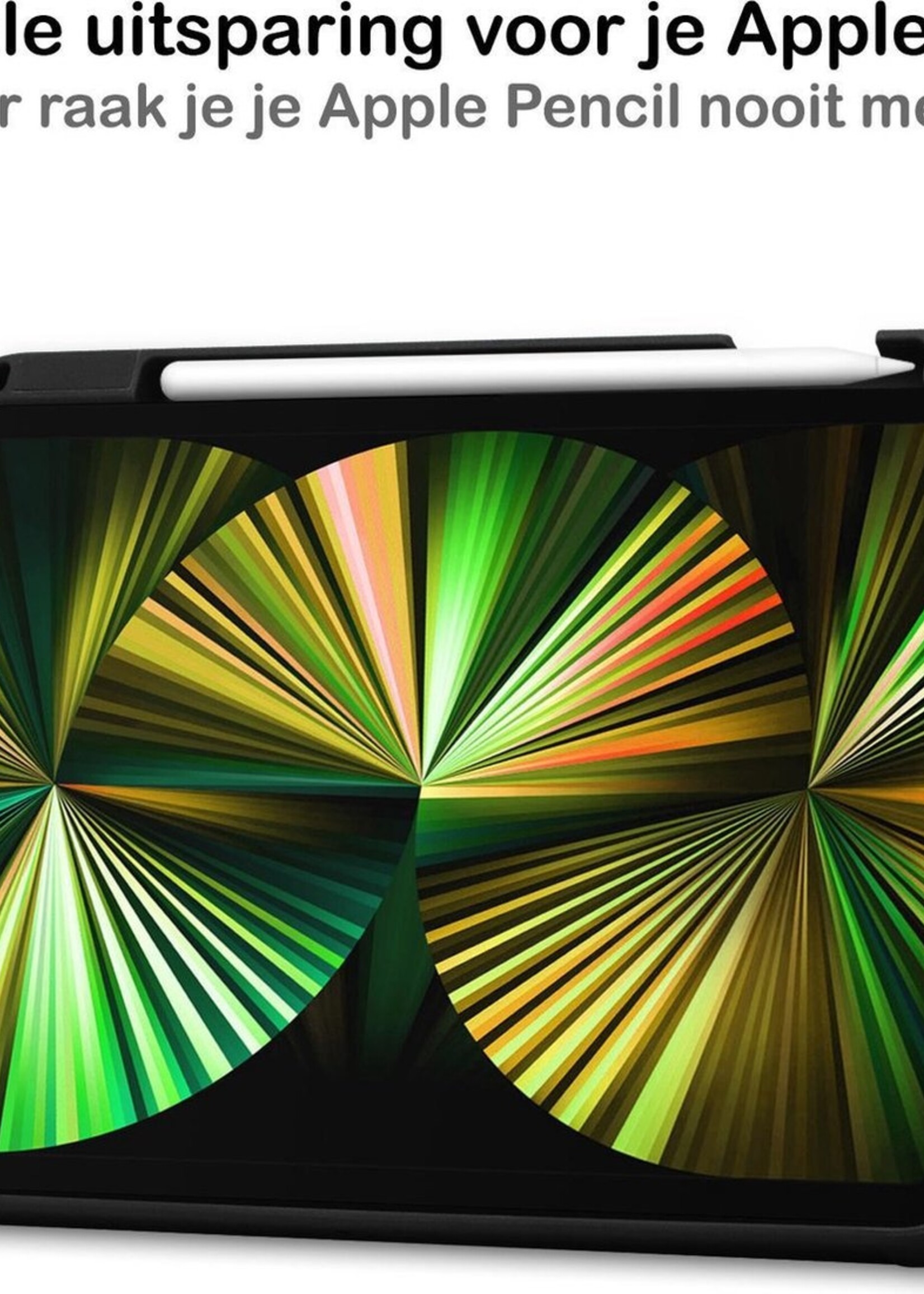 BTH Hoes Geschikt voor iPad Pro 2021 (12,9 inch) Hoes Book Case Hoesje Trifold Cover Met Uitsparing Geschikt voor Apple Pencil Met Screenprotector - Hoesje Geschikt voor iPad Pro 12,9 inch (2021) Hoesje Bookcase - Donkergroen