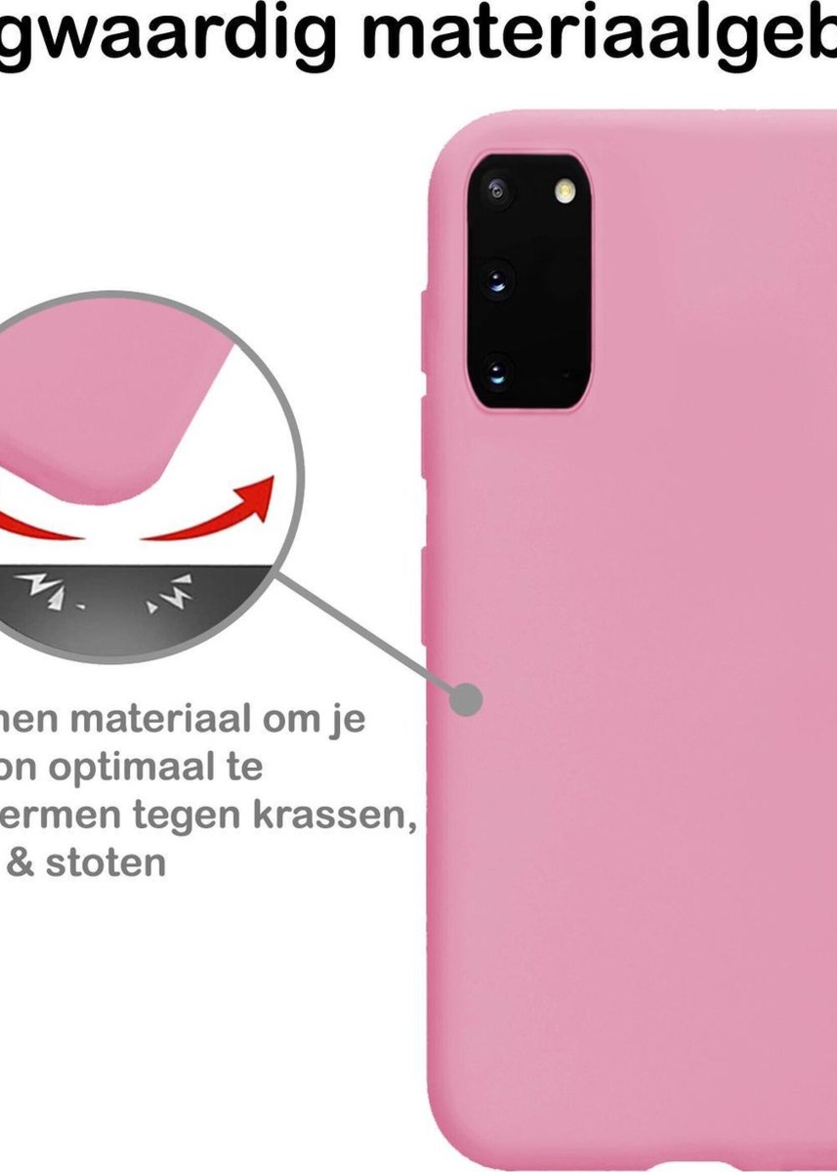 BTH Hoesje Geschikt voor Samsung S20 Hoesje Siliconen Case Hoes - Hoes Geschikt voor Samsung Galaxy S20 Hoes Cover Case - Roze