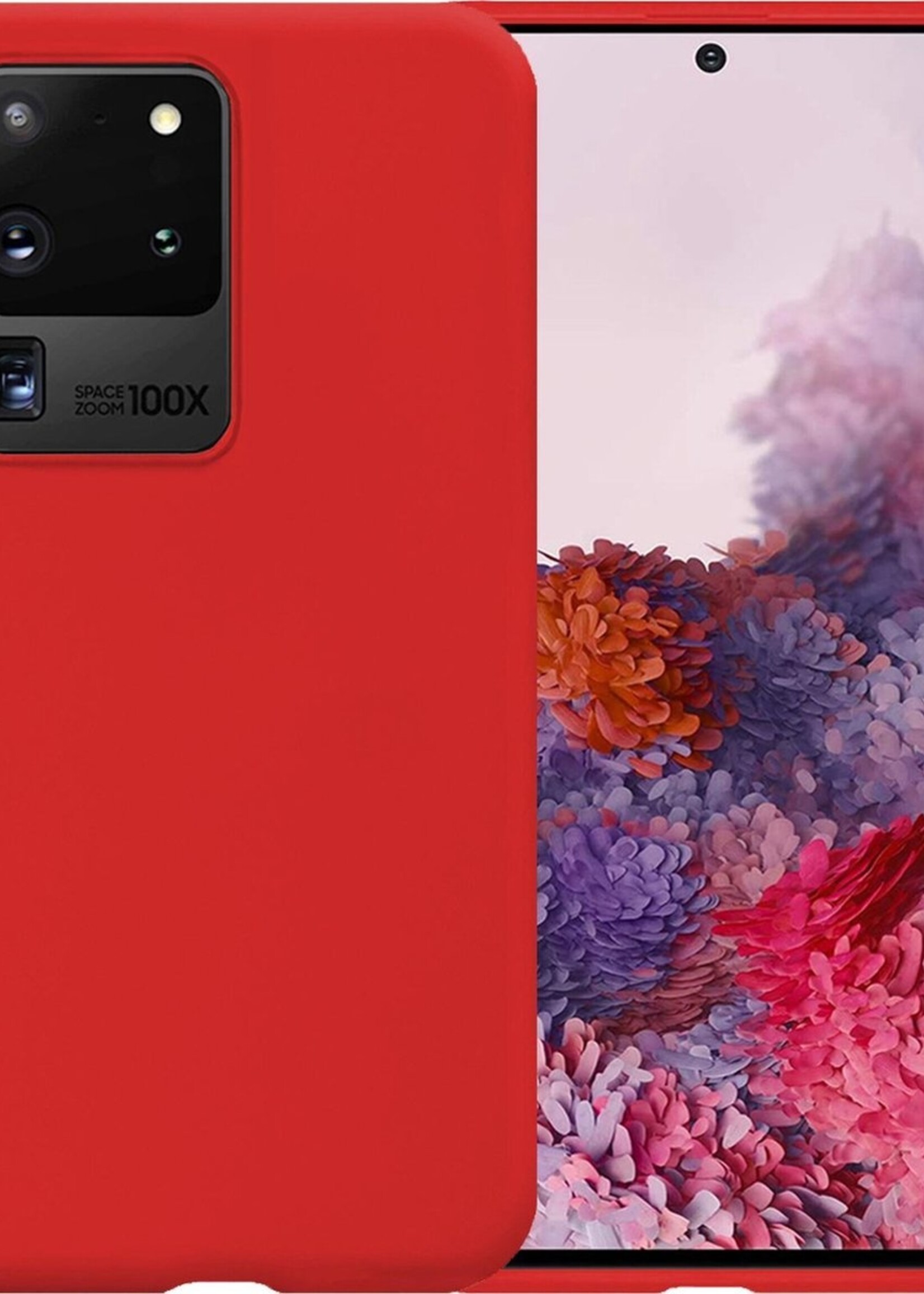 BTH Hoesje Geschikt voor Samsung S20 Ultra Hoesje Siliconen Case Hoes - Hoes Geschikt voor Samsung Galaxy S20 Ultra Hoes Cover Case - Rood