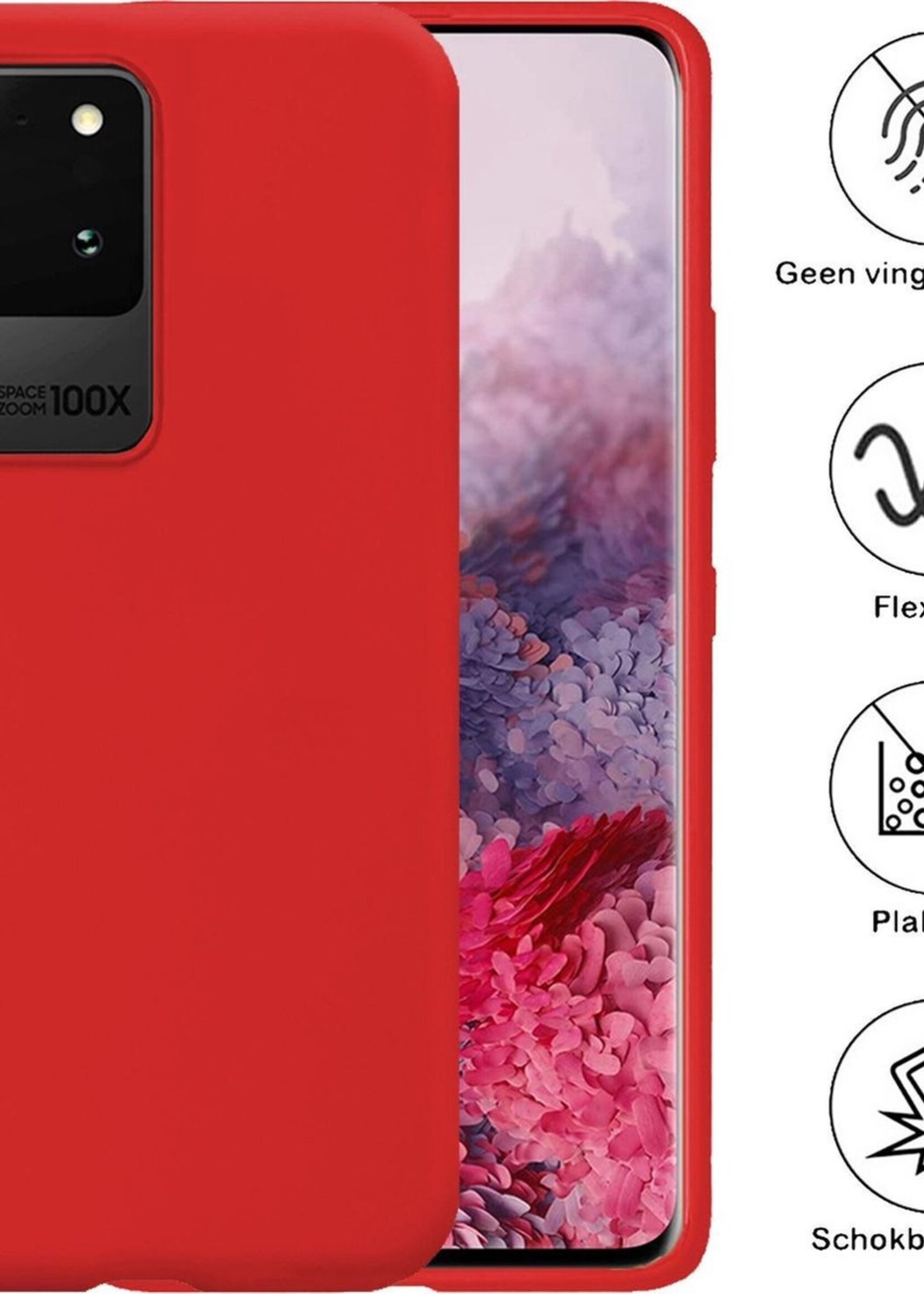 BTH Hoesje Geschikt voor Samsung S20 Ultra Hoesje Siliconen Case Hoes - Hoes Geschikt voor Samsung Galaxy S20 Ultra Hoes Cover Case - Rood