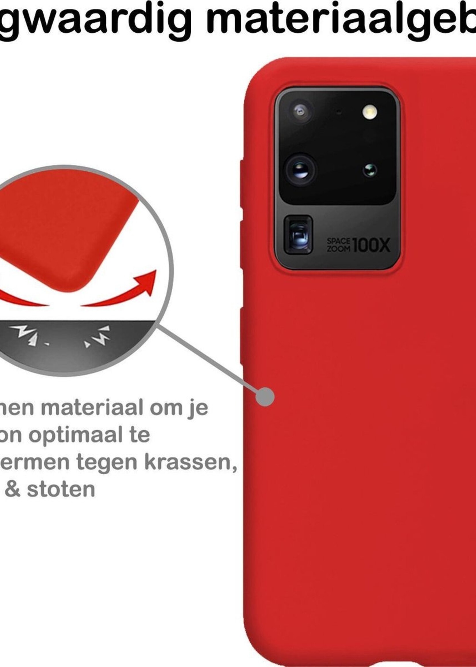 BTH Hoesje Geschikt voor Samsung S20 Ultra Hoesje Siliconen Case Hoes - Hoes Geschikt voor Samsung Galaxy S20 Ultra Hoes Cover Case - Rood
