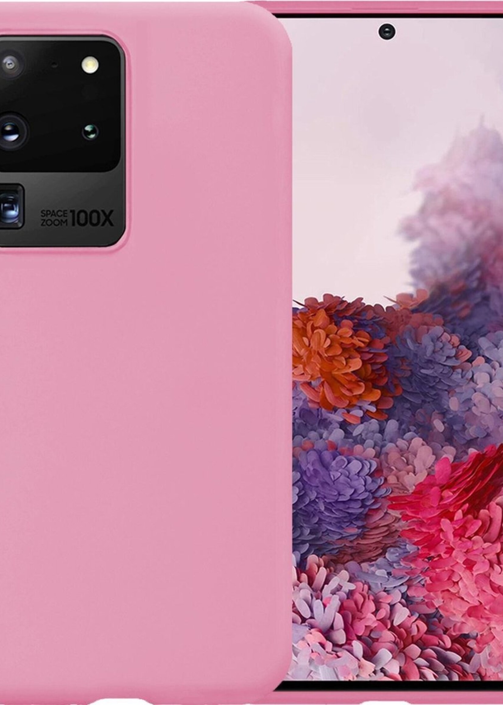 BTH Hoesje Geschikt voor Samsung S20 Ultra Hoesje Siliconen Case Hoes - Hoes Geschikt voor Samsung Galaxy S20 Ultra Hoes Cover Case - Roze