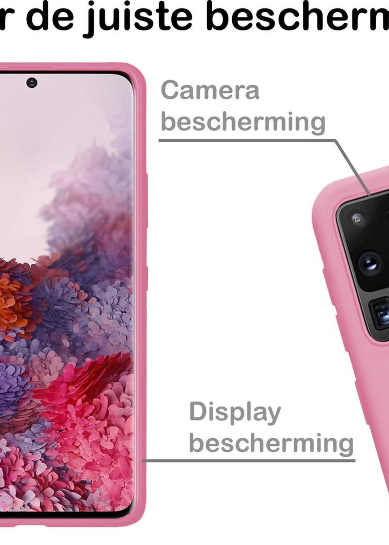 BTH Hoesje Geschikt voor Samsung S20 Ultra Hoesje Siliconen Case Hoes - Hoes Geschikt voor Samsung Galaxy S20 Ultra Hoes Cover Case - Roze