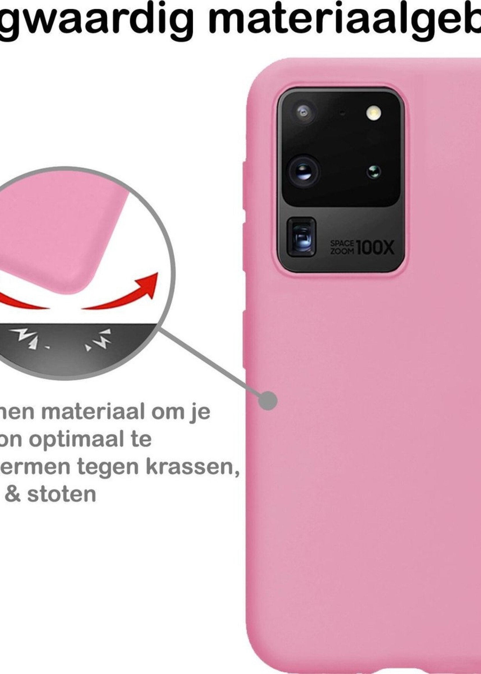 BTH Hoesje Geschikt voor Samsung S20 Ultra Hoesje Siliconen Case Hoes - Hoes Geschikt voor Samsung Galaxy S20 Ultra Hoes Cover Case - Roze