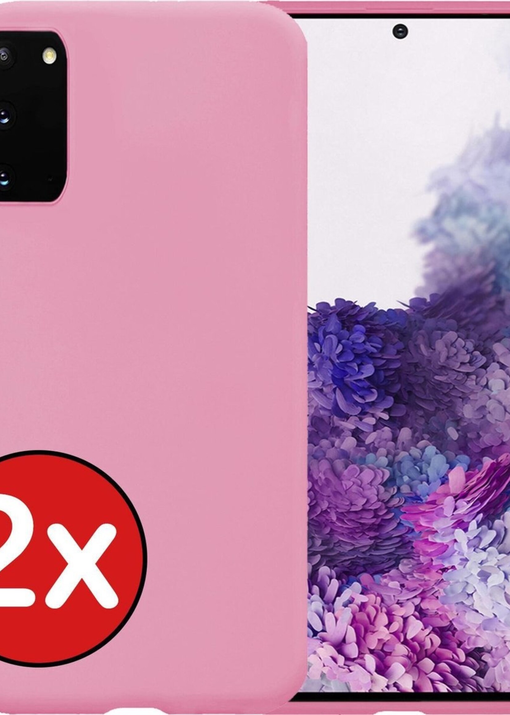 BTH Hoesje Geschikt voor Samsung S20 Hoesje Siliconen Case Hoes - Hoes Geschikt voor Samsung Galaxy S20 Hoes Cover Case - Lichtroze - 2 PACK