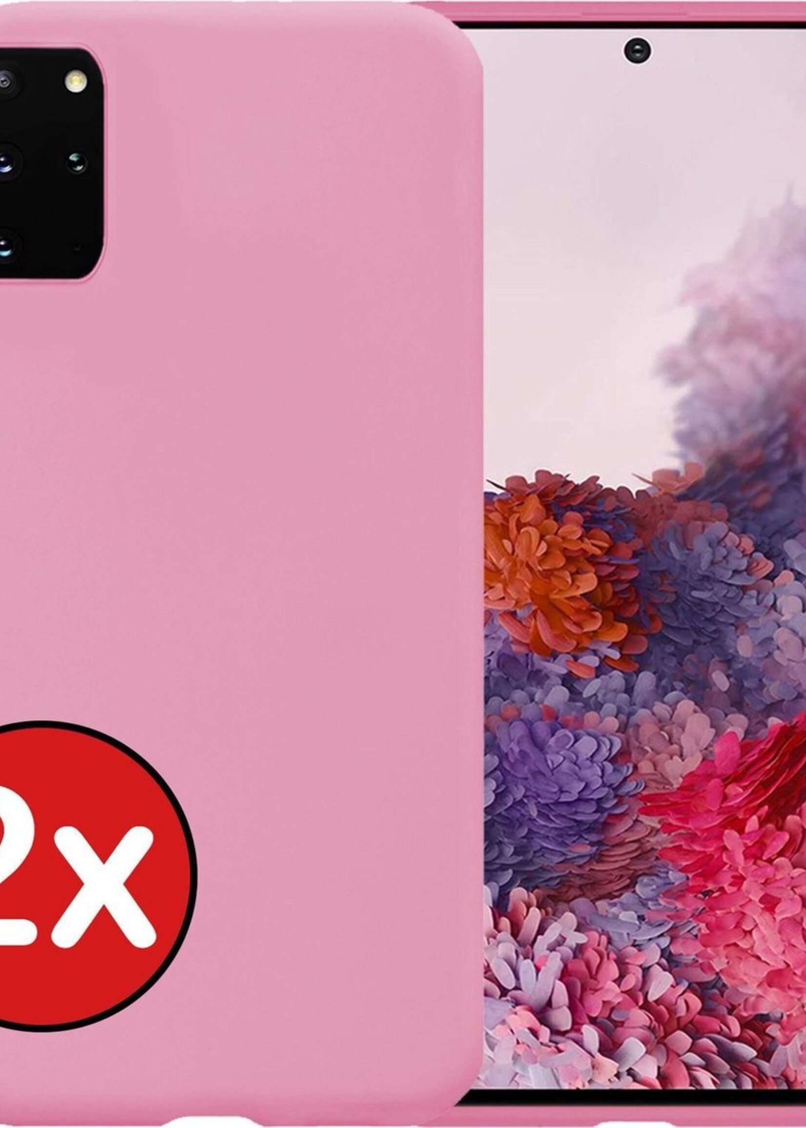 BTH Hoesje Geschikt voor Samsung S20 Plus Hoesje Siliconen Case Hoes - Hoes Geschikt voor Samsung Galaxy S20 Plus Hoes Cover Case - Lichtroze - 2 PACK
