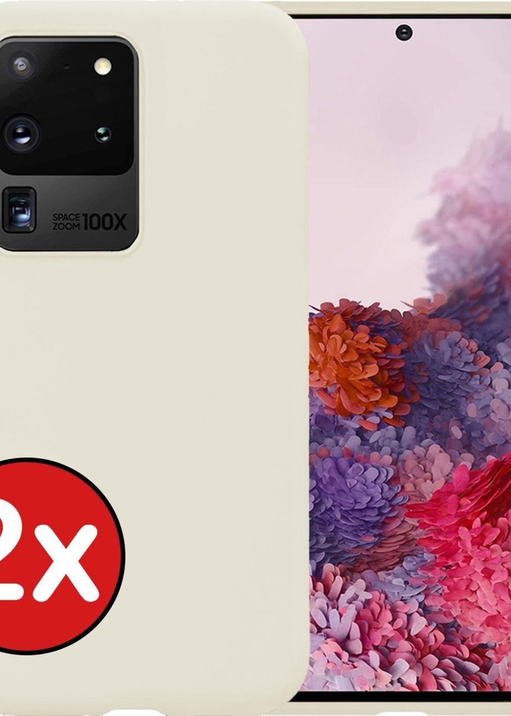 BTH Hoesje Geschikt voor Samsung S20 Ultra Hoesje Siliconen Case Hoes - Hoes Geschikt voor Samsung Galaxy S20 Ultra Hoes Cover Case - Wit - 2 PACK