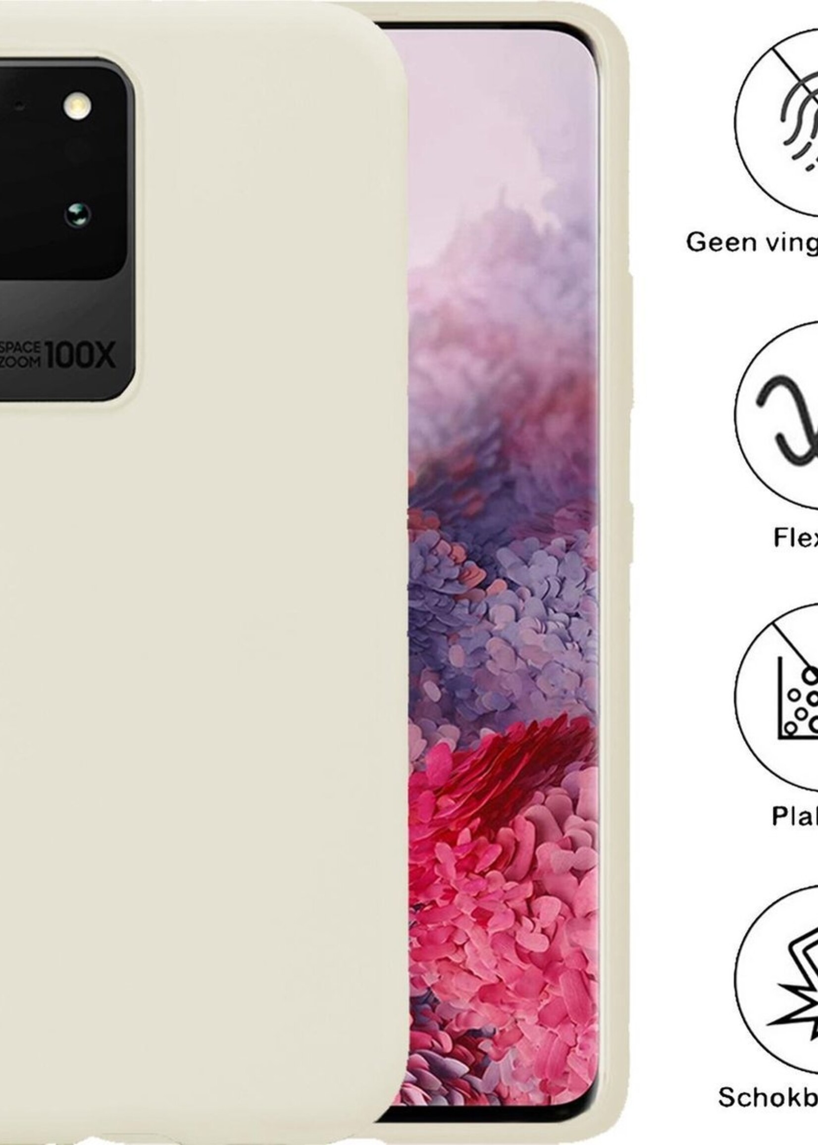 BTH Hoesje Geschikt voor Samsung S20 Ultra Hoesje Siliconen Case Hoes - Hoes Geschikt voor Samsung Galaxy S20 Ultra Hoes Cover Case - Wit - 2 PACK