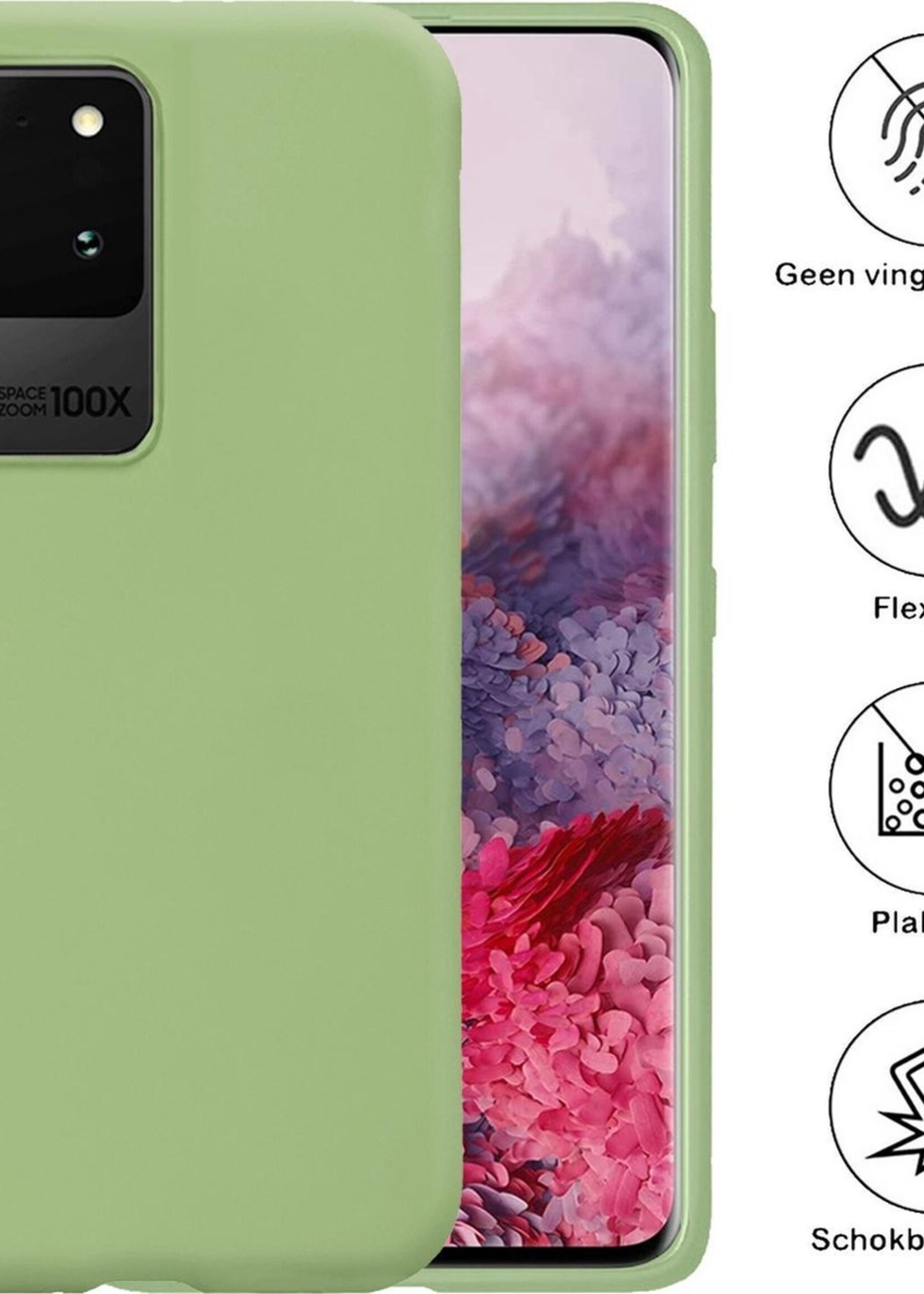 BTH Hoesje Geschikt voor Samsung S20 Ultra Hoesje Siliconen Case Hoes - Hoes Geschikt voor Samsung Galaxy S20 Ultra Hoes Cover Case - Groen - 2 PACK