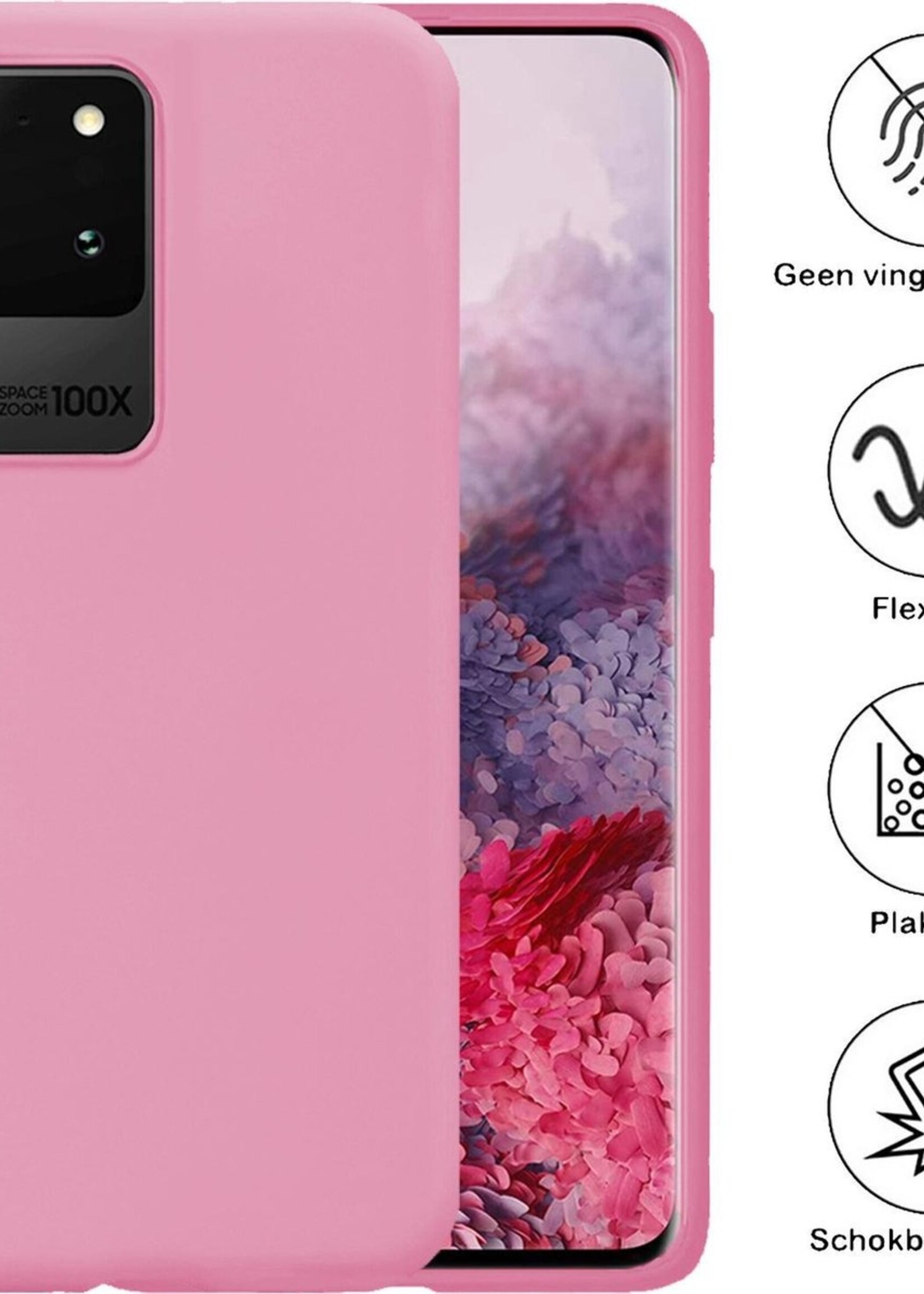 BTH Hoesje Geschikt voor Samsung S20 Ultra Hoesje Siliconen Case Hoes - Hoes Geschikt voor Samsung Galaxy S20 Ultra Hoes Cover Case - Lichtroze - 2 PACK