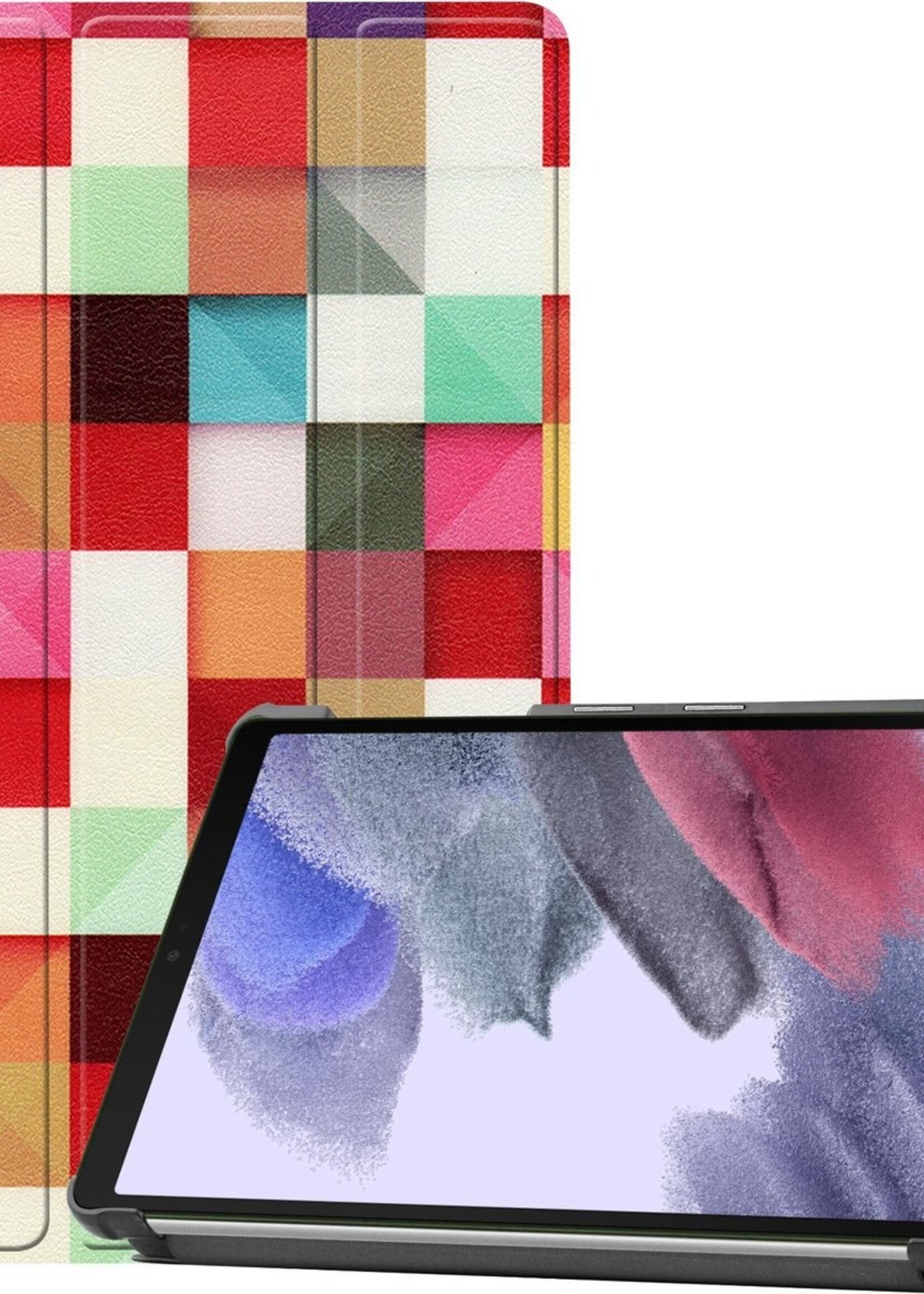 BTH Hoes Geschikt voor Samsung Galaxy Tab A7 Lite Hoes Book Case Hoesje Trifold Cover - Hoesje Geschikt voor Samsung Tab A7 Lite Hoesje Bookcase - Blokken