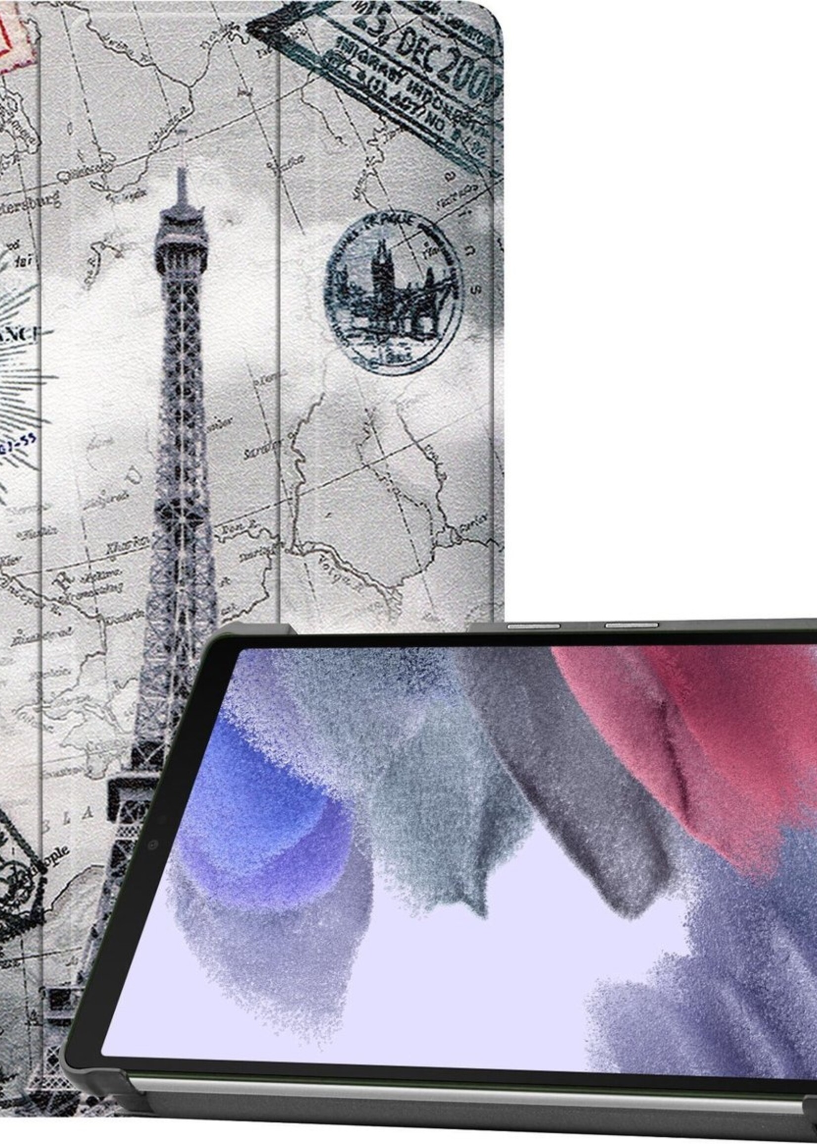 BTH Hoes Geschikt voor Samsung Galaxy Tab A7 Lite Hoes Book Case Hoesje Trifold Cover - Hoesje Geschikt voor Samsung Tab A7 Lite Hoesje Bookcase - Eiffeltoren
