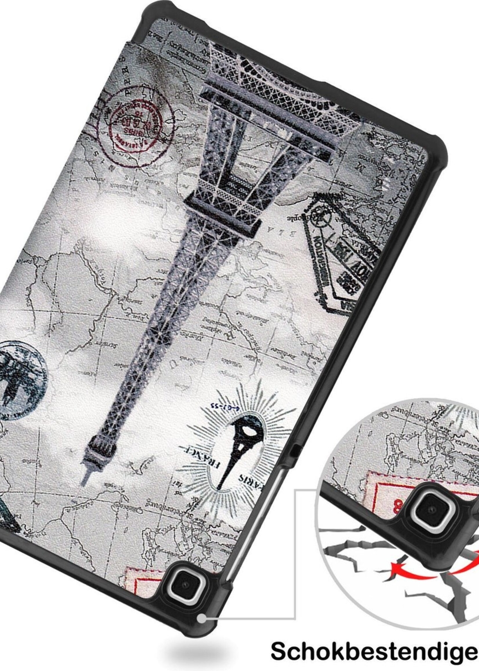 BTH Hoes Geschikt voor Samsung Galaxy Tab A7 Lite Hoes Book Case Hoesje Trifold Cover - Hoesje Geschikt voor Samsung Tab A7 Lite Hoesje Bookcase - Eiffeltoren