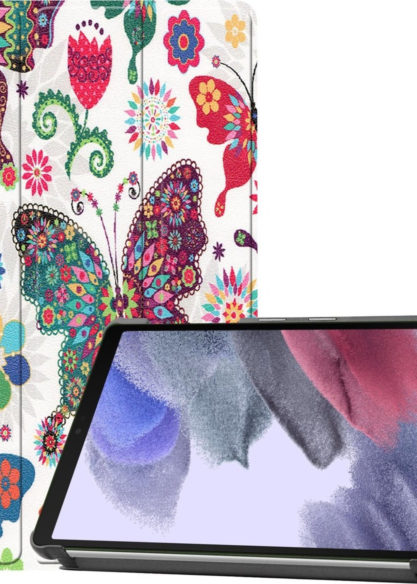 BTH Hoes Geschikt voor Samsung Galaxy Tab A7 Lite Hoes Book Case Hoesje Trifold Cover - Hoesje Geschikt voor Samsung Tab A7 Lite Hoesje Bookcase - Vlinders