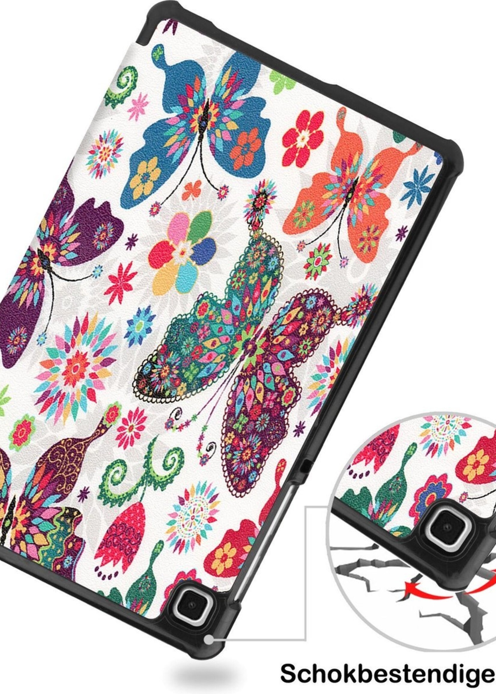 BTH Hoes Geschikt voor Samsung Galaxy Tab A7 Lite Hoes Book Case Hoesje Trifold Cover - Hoesje Geschikt voor Samsung Tab A7 Lite Hoesje Bookcase - Vlinders