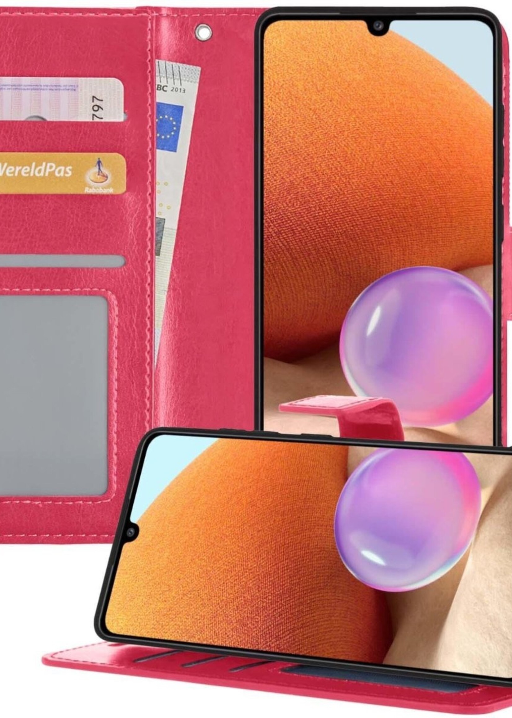 BTH Hoesje Geschikt voor Samsung A32 4G Hoesje Book Case Hoes Portemonnee Cover Walletcase - Hoes Geschikt voor Samsung Galaxy A32 4G Hoes Bookcase Hoesje - Roze
