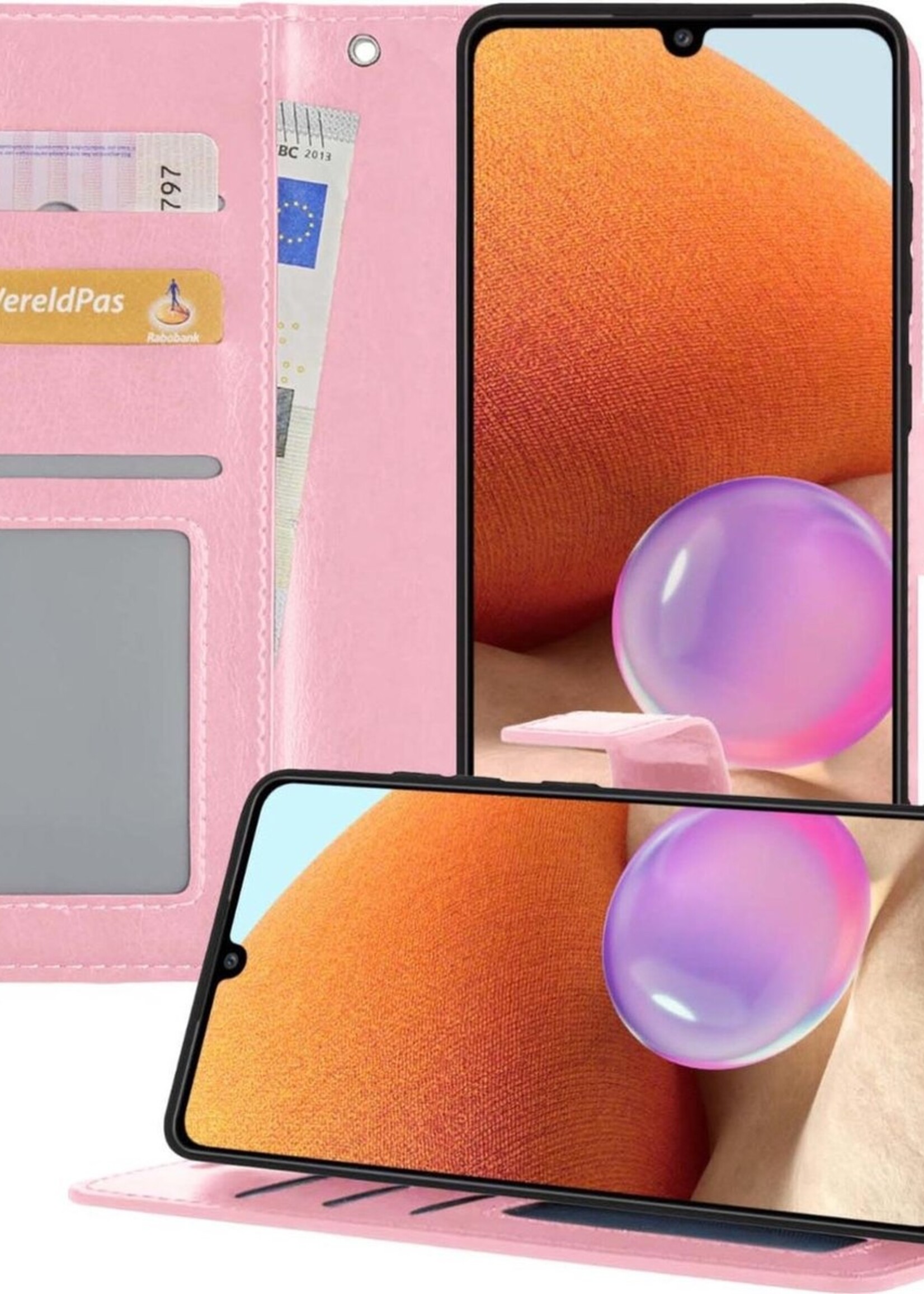 BTH Hoesje Geschikt voor Samsung A32 4G Hoesje Book Case Hoes Portemonnee Cover Walletcase - Hoes Geschikt voor Samsung Galaxy A32 4G Hoes Bookcase Hoesje - Roze