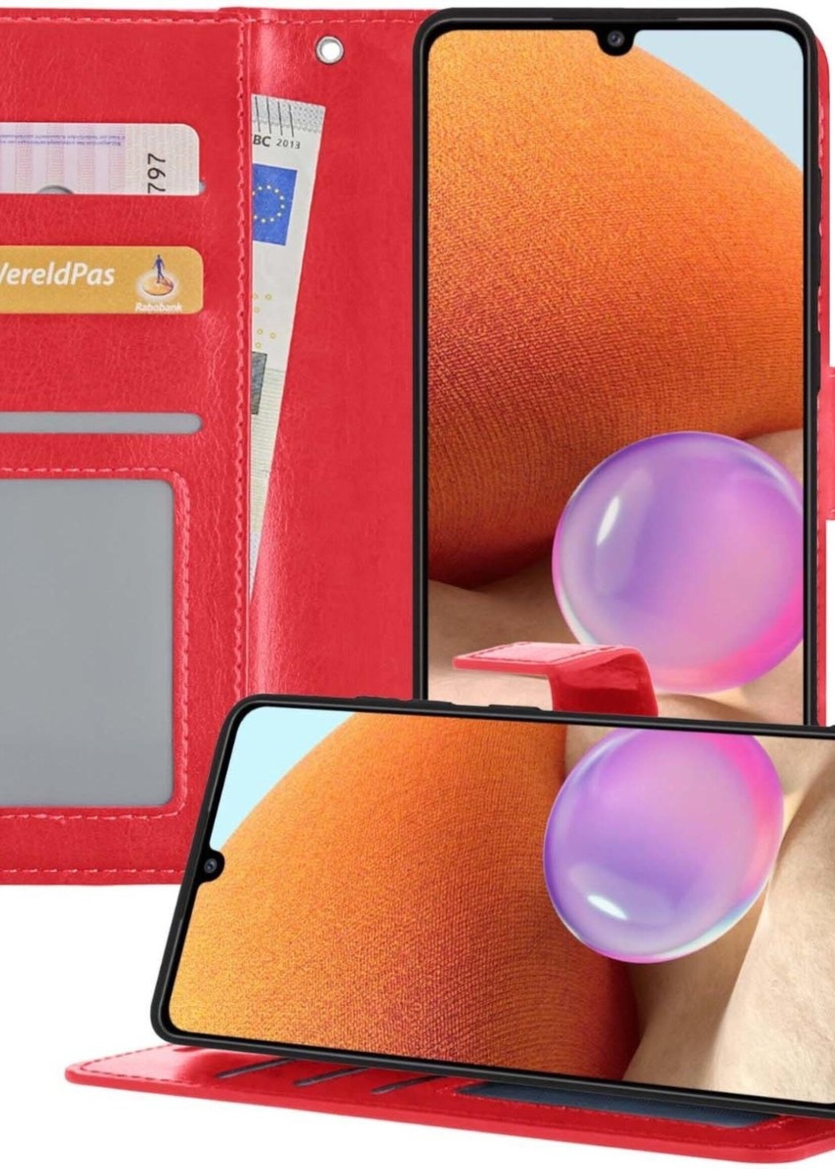 BTH Hoesje Geschikt voor Samsung A32 4G Hoesje Book Case Hoes Portemonnee Cover Walletcase - Hoes Geschikt voor Samsung Galaxy A32 4G Hoes Bookcase Hoesje - Rood