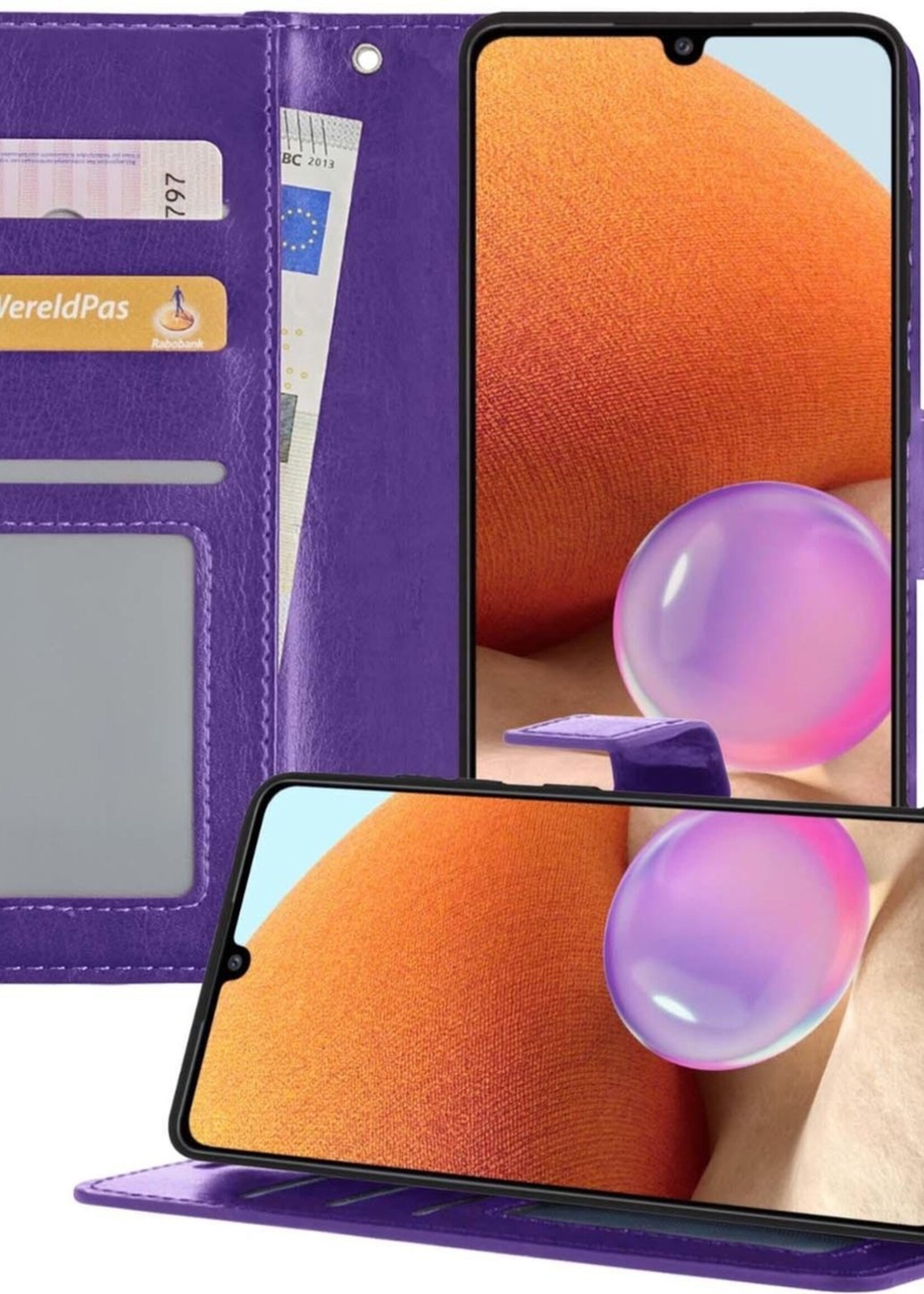 BTH Hoesje Geschikt voor Samsung A32 4G Hoesje Book Case Hoes Portemonnee Cover Walletcase - Hoes Geschikt voor Samsung Galaxy A32 4G Hoes Bookcase Hoesje - Paars