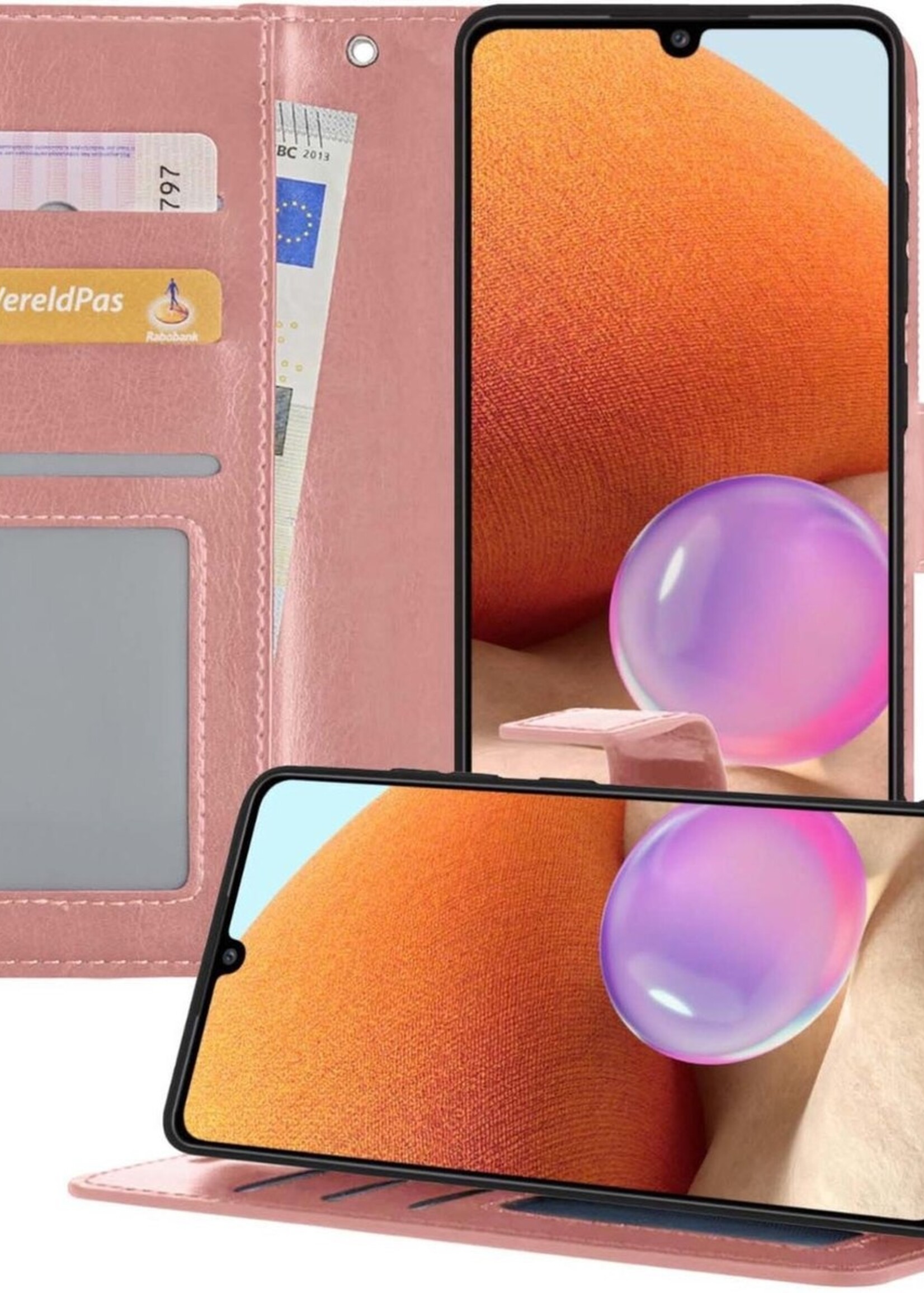 BTH Hoesje Geschikt voor Samsung A32 4G Hoesje Book Case Hoes Portemonnee Cover Walletcase - Hoes Geschikt voor Samsung Galaxy A32 4G Hoes Bookcase Hoesje - Rosé goud