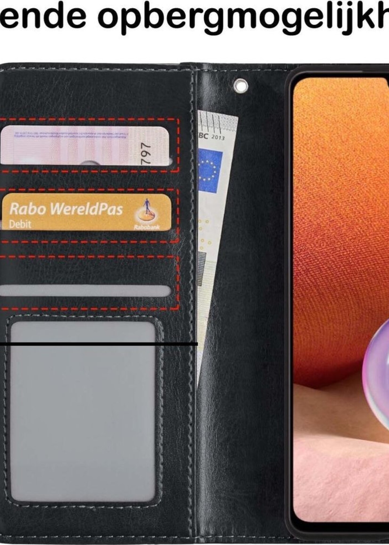 BTH Hoesje Geschikt voor Samsung A32 4G Hoesje Book Case Hoes Portemonnee Cover Walletcase Met Screenprotector - Hoes Geschikt voor Samsung Galaxy A32 4G Hoes Bookcase Hoesje - Zwart