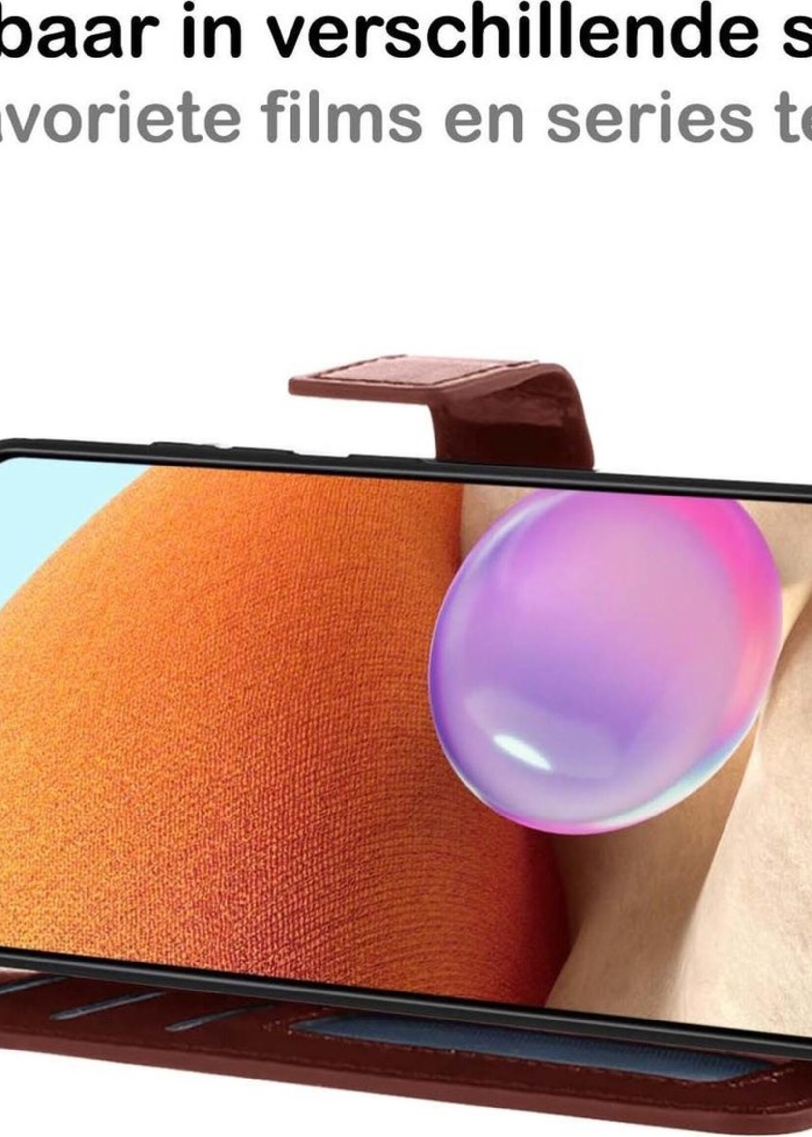 BTH Hoesje Geschikt voor Samsung A32 4G Hoesje Book Case Hoes Portemonnee Cover Walletcase Met 2x Screenprotector - Hoes Geschikt voor Samsung Galaxy A32 4G Hoes Bookcase Hoesje - Bruin