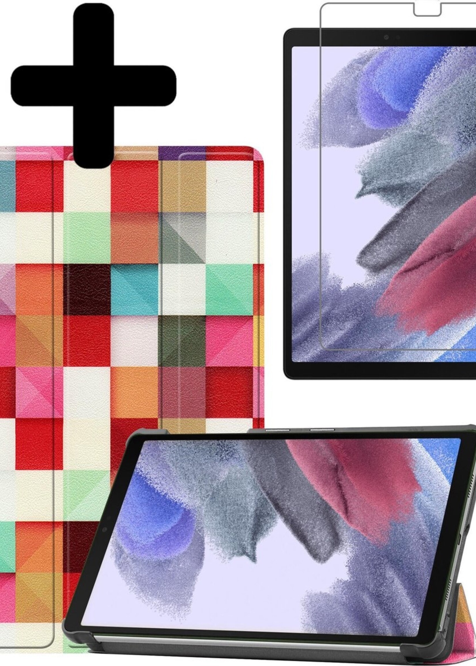 BTH Hoes Geschikt voor Samsung Galaxy Tab A7 Lite Hoes Book Case Hoesje Trifold Cover Met Screenprotector - Hoesje Geschikt voor Samsung Tab A7 Lite Hoesje Bookcase - Blokken