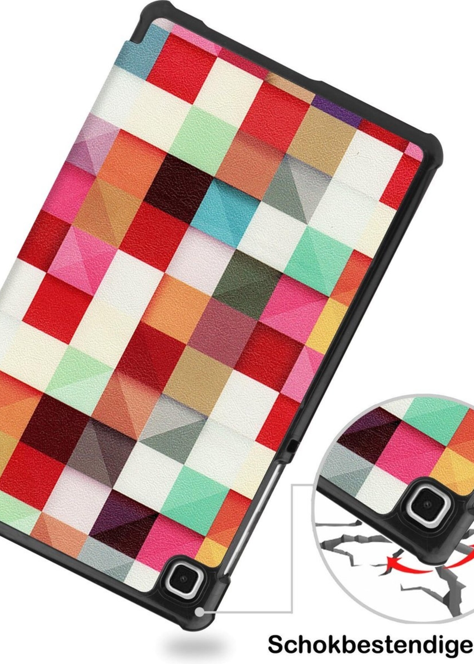 BTH Hoes Geschikt voor Samsung Galaxy Tab A7 Lite Hoes Book Case Hoesje Trifold Cover Met Screenprotector - Hoesje Geschikt voor Samsung Tab A7 Lite Hoesje Bookcase - Blokken