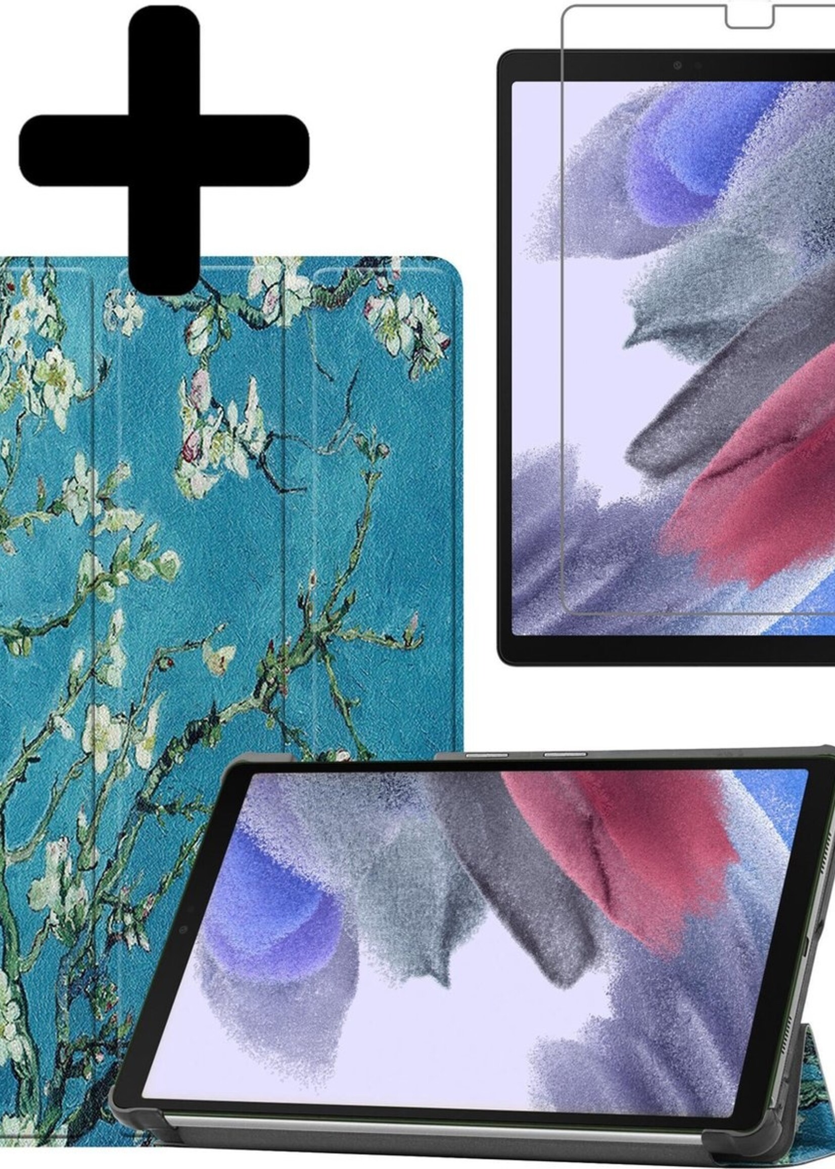 BTH Hoes Geschikt voor Samsung Galaxy Tab A7 Lite Hoes Book Case Hoesje Trifold Cover Met Screenprotector - Hoesje Geschikt voor Samsung Tab A7 Lite Hoesje Bookcase - Bloesem