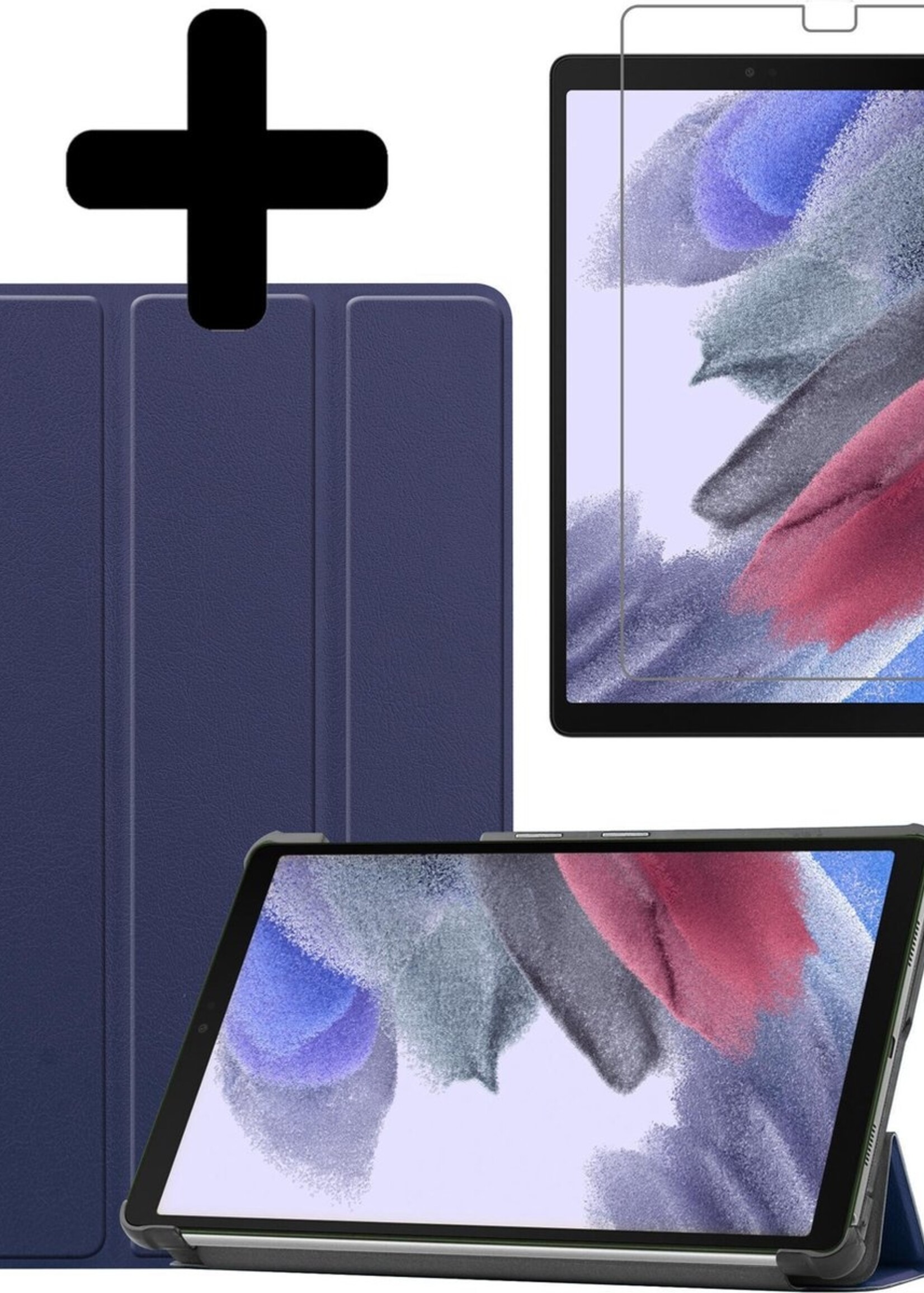 BTH Hoes Geschikt voor Samsung Galaxy Tab A7 Lite Hoes Book Case Hoesje Trifold Cover Met Screenprotector - Hoesje Geschikt voor Samsung Tab A7 Lite Hoesje Bookcase - Donkerblauw