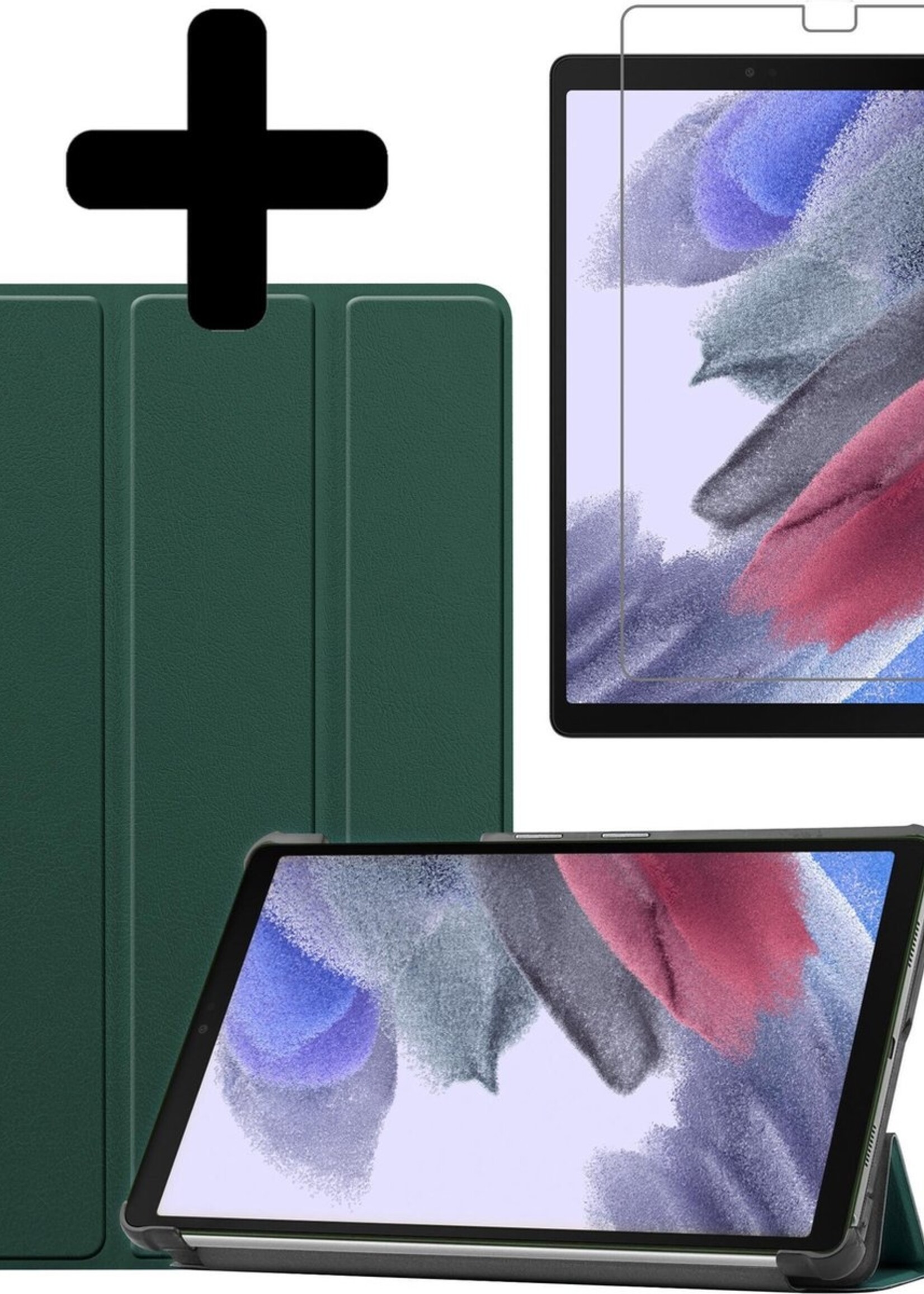 BTH Hoes Geschikt voor Samsung Galaxy Tab A7 Lite Hoes Book Case Hoesje Trifold Cover Met Screenprotector - Hoesje Geschikt voor Samsung Tab A7 Lite Hoesje Bookcase - Donkergroen