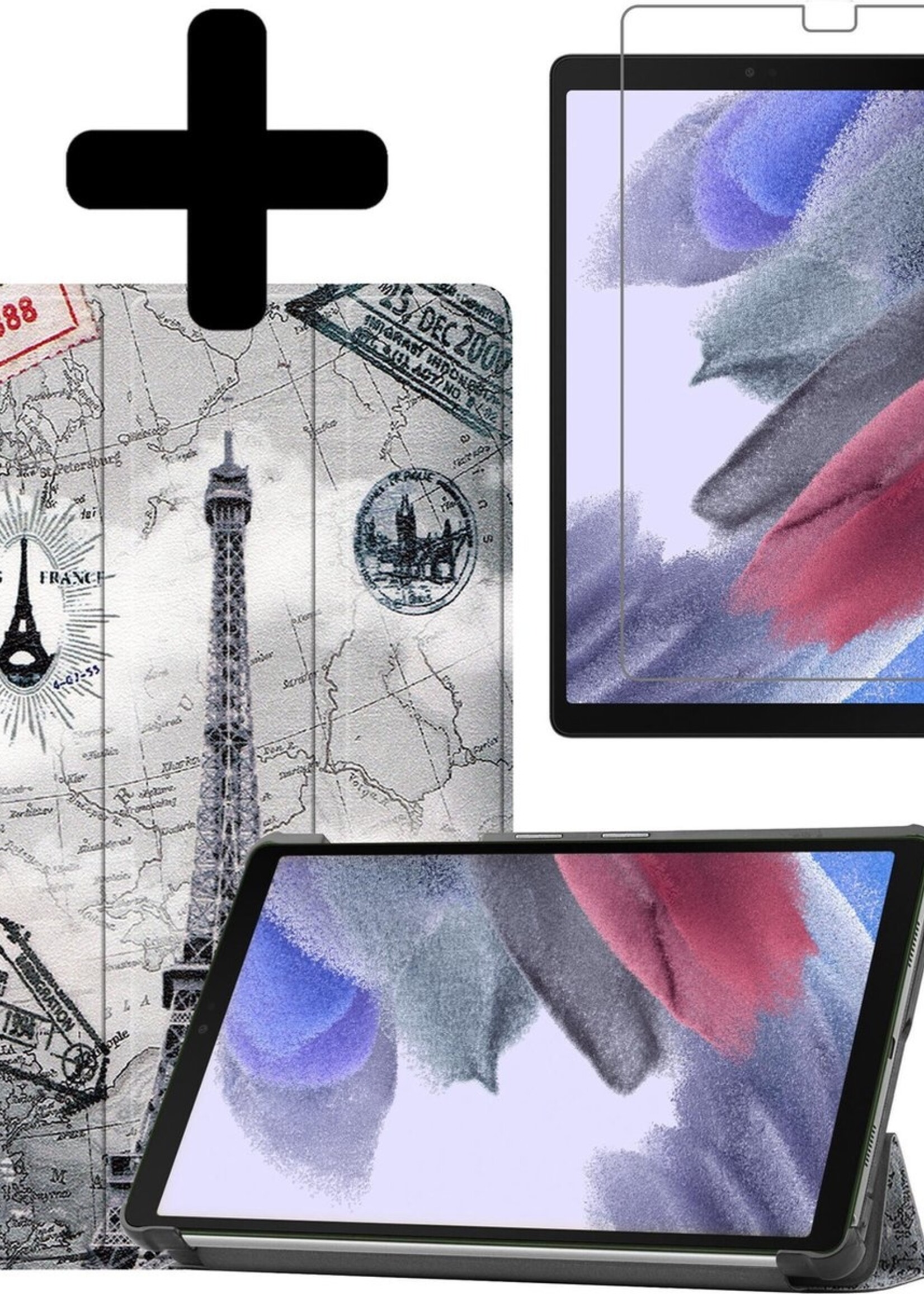 BTH Hoes Geschikt voor Samsung Galaxy Tab A7 Lite Hoes Book Case Hoesje Trifold Cover Met Screenprotector - Hoesje Geschikt voor Samsung Tab A7 Lite Hoesje Bookcase - Eiffeltoren