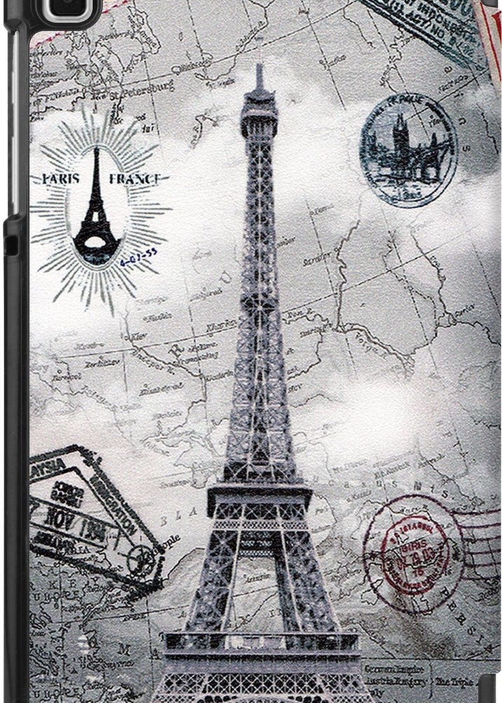BTH Hoes Geschikt voor Samsung Galaxy Tab A7 Lite Hoes Book Case Hoesje Trifold Cover Met Screenprotector - Hoesje Geschikt voor Samsung Tab A7 Lite Hoesje Bookcase - Eiffeltoren