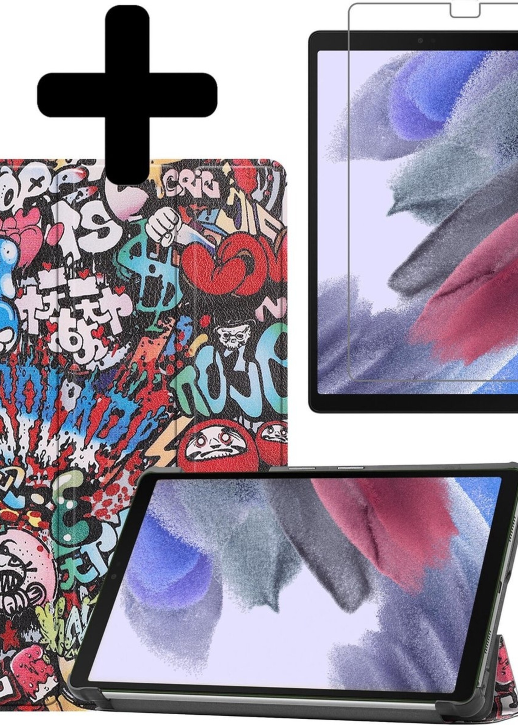 BTH Hoes Geschikt voor Samsung Galaxy Tab A7 Lite Hoes Book Case Hoesje Trifold Cover Met Screenprotector - Hoesje Geschikt voor Samsung Tab A7 Lite Hoesje Bookcase - Graffity