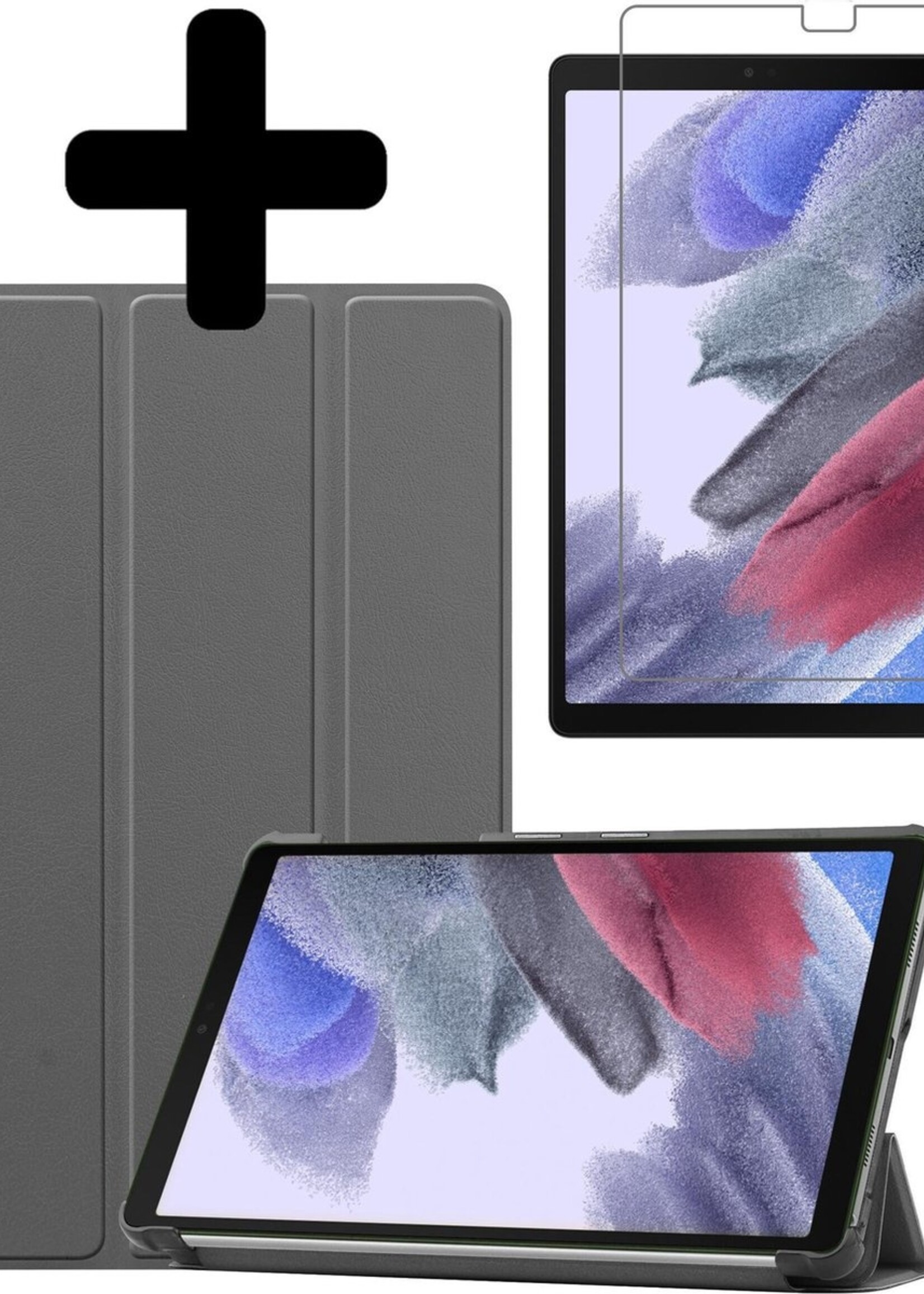 BTH Hoes Geschikt voor Samsung Galaxy Tab A7 Lite Hoes Book Case Hoesje Trifold Cover Met Screenprotector - Hoesje Geschikt voor Samsung Tab A7 Lite Hoesje Bookcase - Grijs