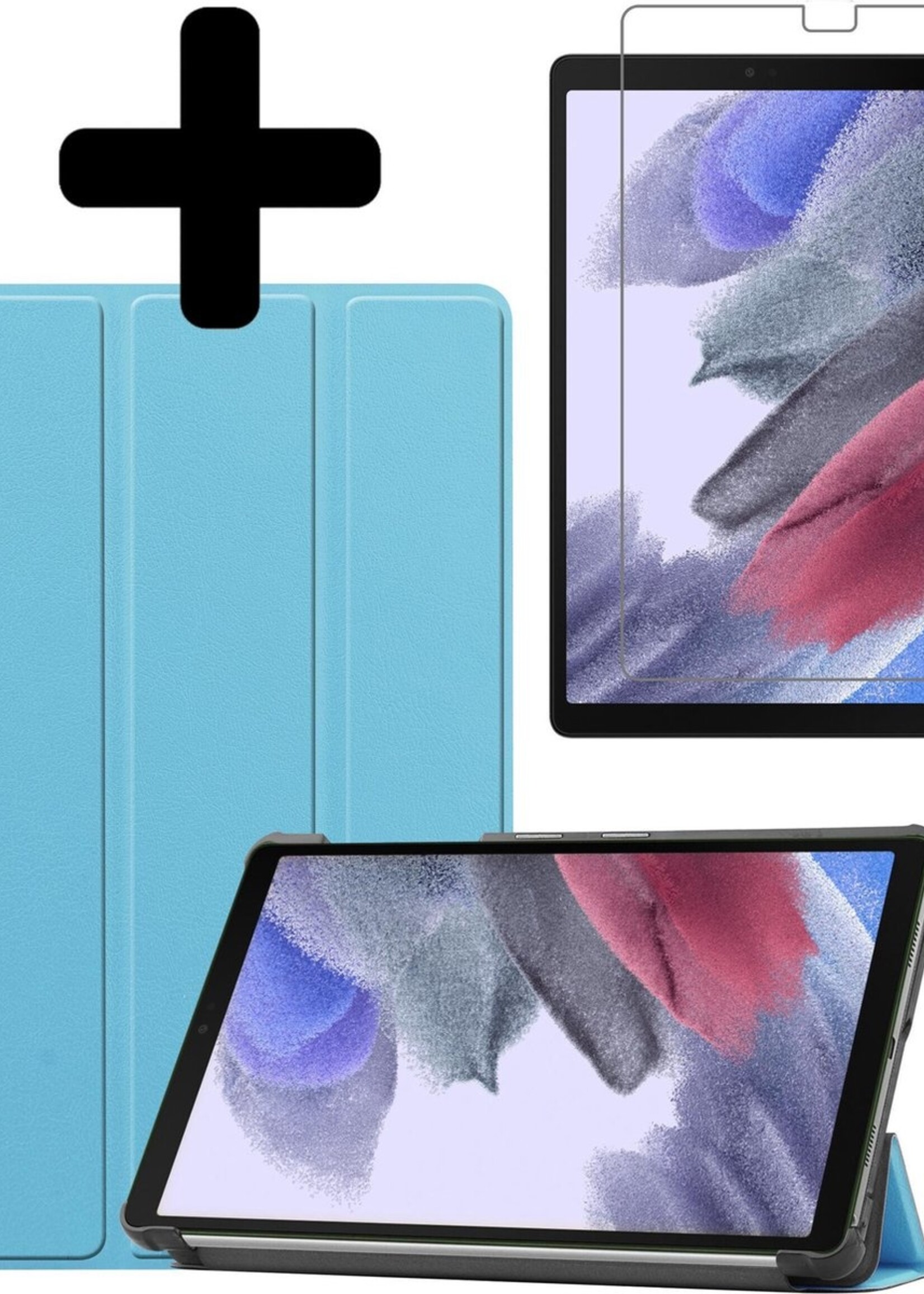 BTH Hoes Geschikt voor Samsung Galaxy Tab A7 Lite Hoes Book Case Hoesje Trifold Cover Met Screenprotector - Hoesje Geschikt voor Samsung Tab A7 Lite Hoesje Bookcase - Lichtblauw