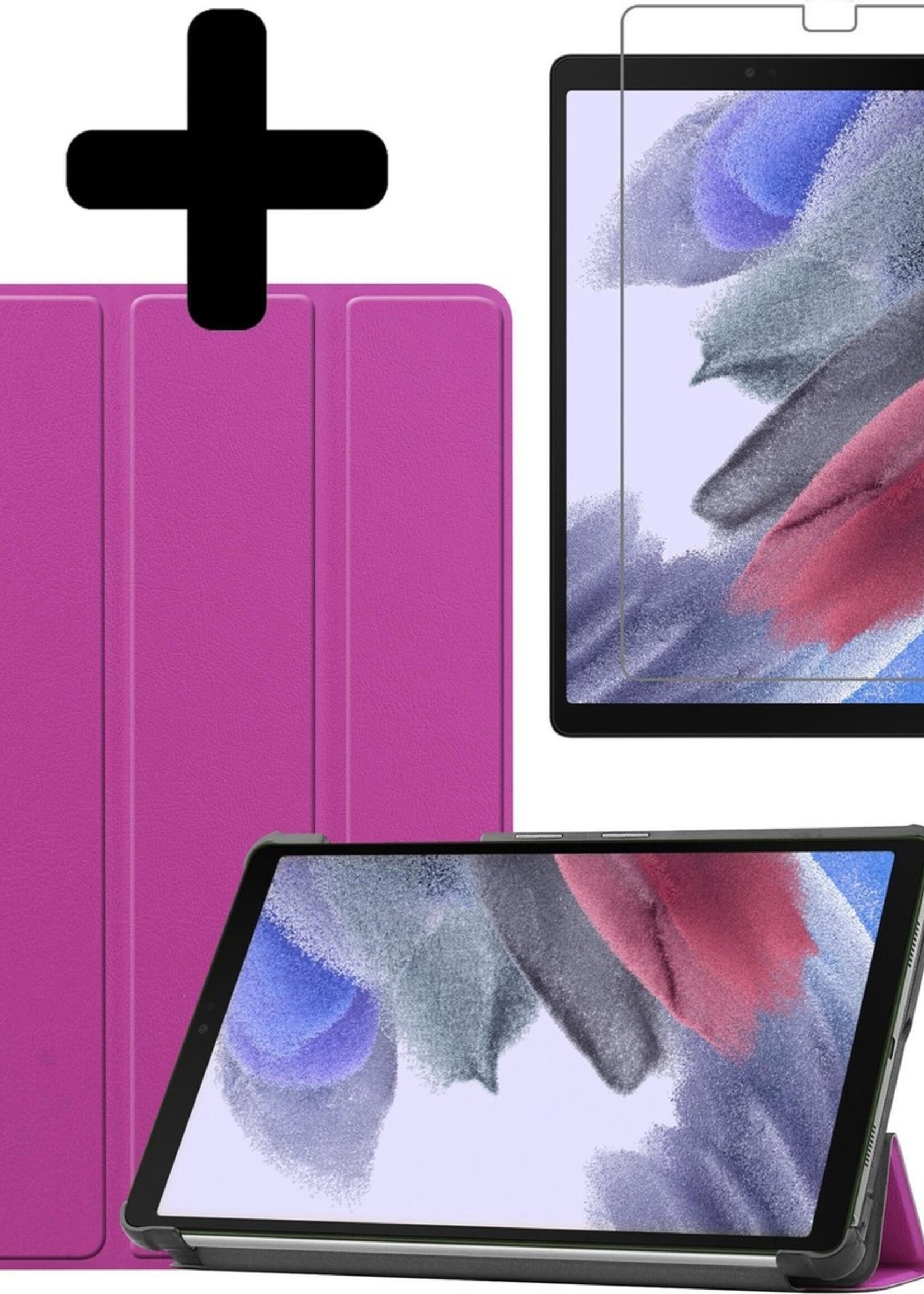 BTH Hoes Geschikt voor Samsung Galaxy Tab A7 Lite Hoes Book Case Hoesje Trifold Cover Met Screenprotector - Hoesje Geschikt voor Samsung Tab A7 Lite Hoesje Bookcase - Paars