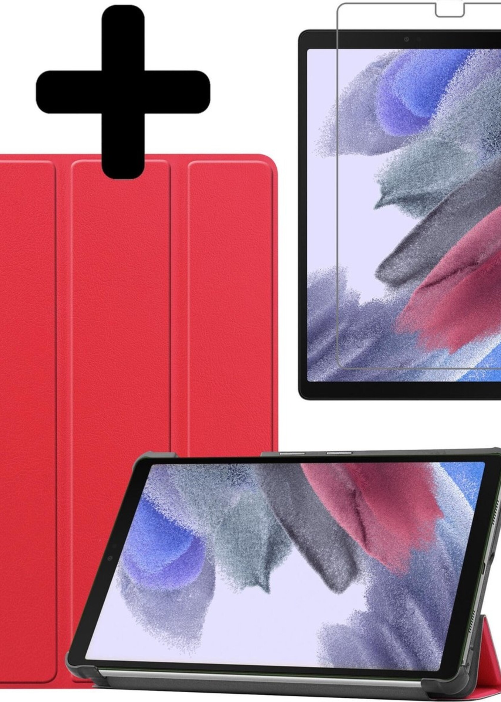 BTH Hoes Geschikt voor Samsung Galaxy Tab A7 Lite Hoes Book Case Hoesje Trifold Cover Met Screenprotector - Hoesje Geschikt voor Samsung Tab A7 Lite Hoesje Bookcase - Rood