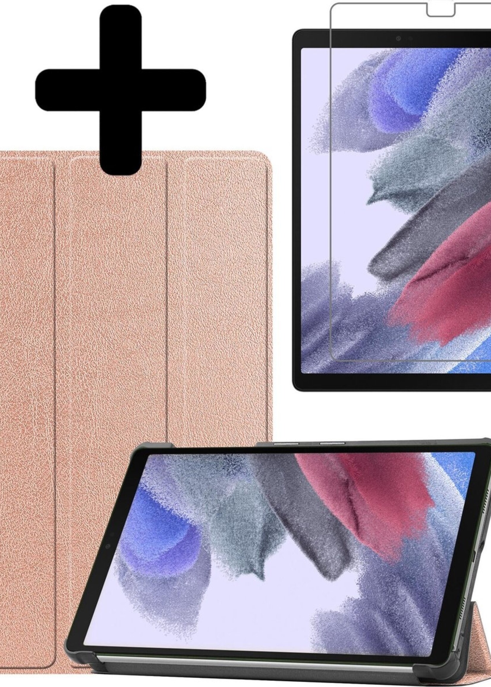 BTH Hoes Geschikt voor Samsung Galaxy Tab A7 Lite Hoes Book Case Hoesje Trifold Cover Met Screenprotector - Hoesje Geschikt voor Samsung Tab A7 Lite Hoesje Bookcase - Rosé goud