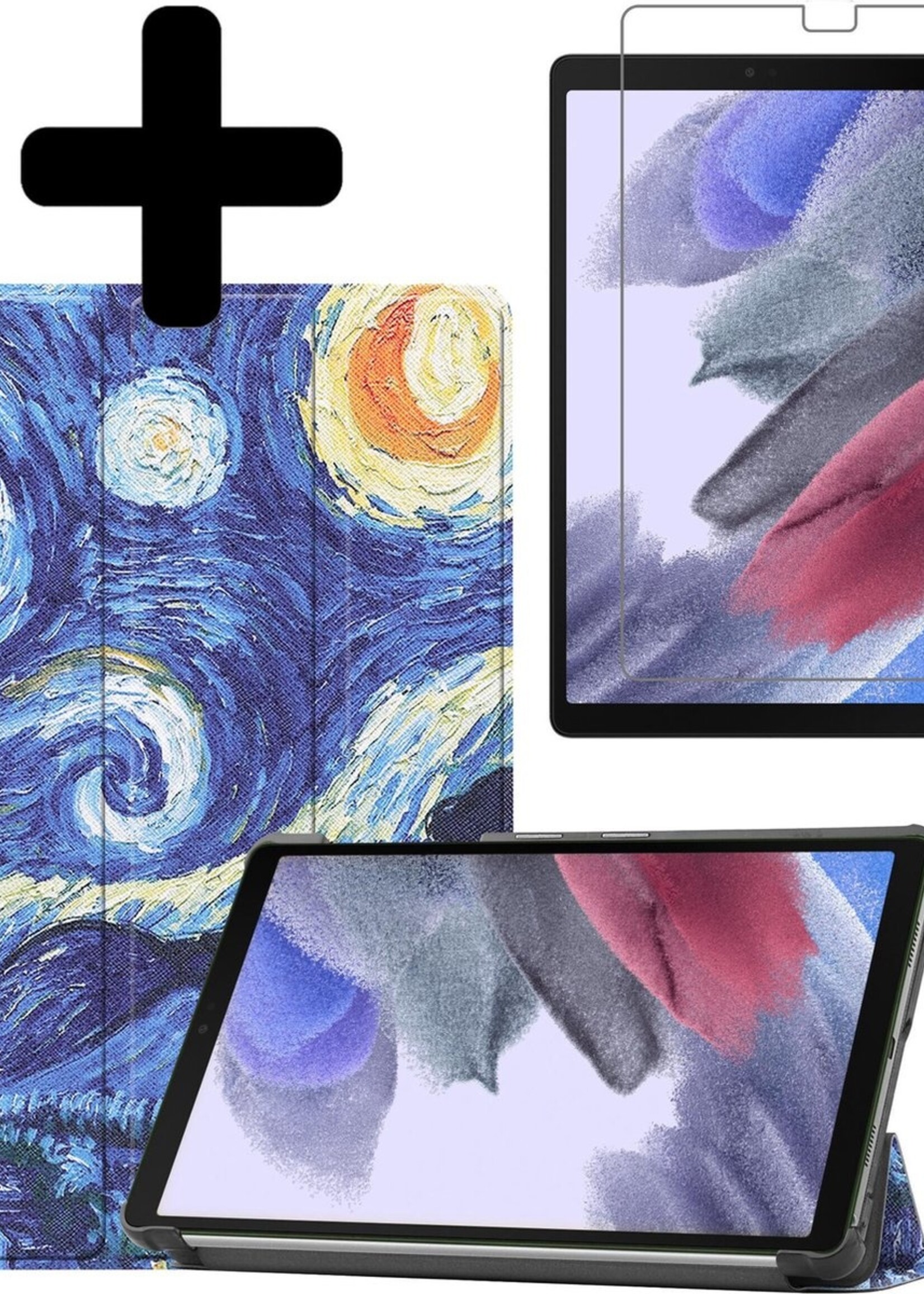 BTH Hoes Geschikt voor Samsung Galaxy Tab A7 Lite Hoes Book Case Hoesje Trifold Cover Met Screenprotector - Hoesje Geschikt voor Samsung Tab A7 Lite Hoesje Bookcase - Sterrenhemel