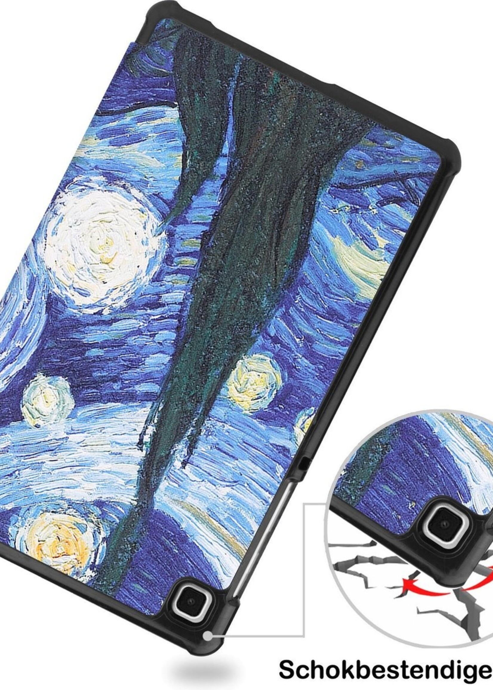 BTH Hoes Geschikt voor Samsung Galaxy Tab A7 Lite Hoes Book Case Hoesje Trifold Cover Met Screenprotector - Hoesje Geschikt voor Samsung Tab A7 Lite Hoesje Bookcase - Sterrenhemel