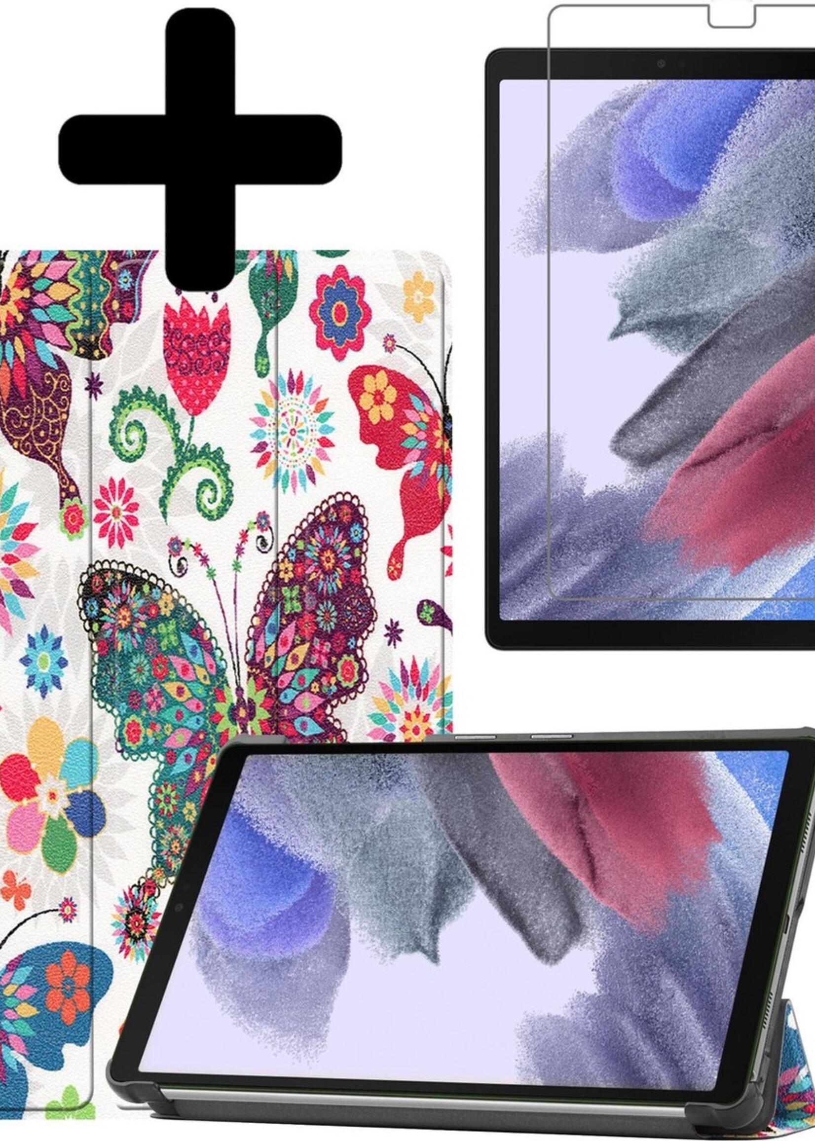 BTH Hoes Geschikt voor Samsung Galaxy Tab A7 Lite Hoes Book Case Hoesje Trifold Cover Met Screenprotector - Hoesje Geschikt voor Samsung Tab A7 Lite Hoesje Bookcase - Vlinders