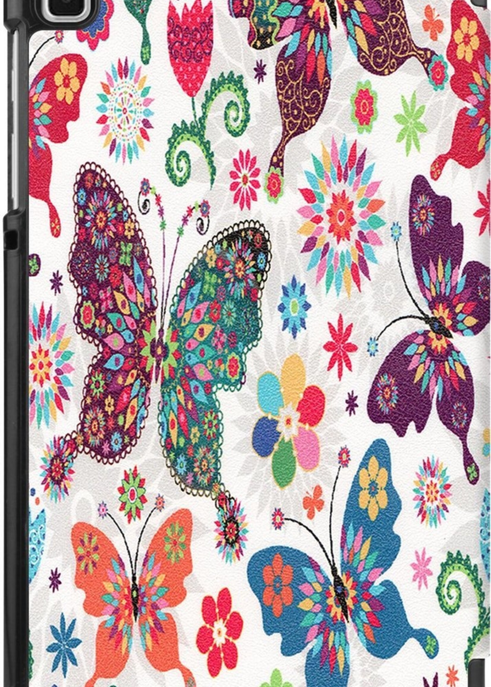 BTH Hoes Geschikt voor Samsung Galaxy Tab A7 Lite Hoes Book Case Hoesje Trifold Cover Met Screenprotector - Hoesje Geschikt voor Samsung Tab A7 Lite Hoesje Bookcase - Vlinders