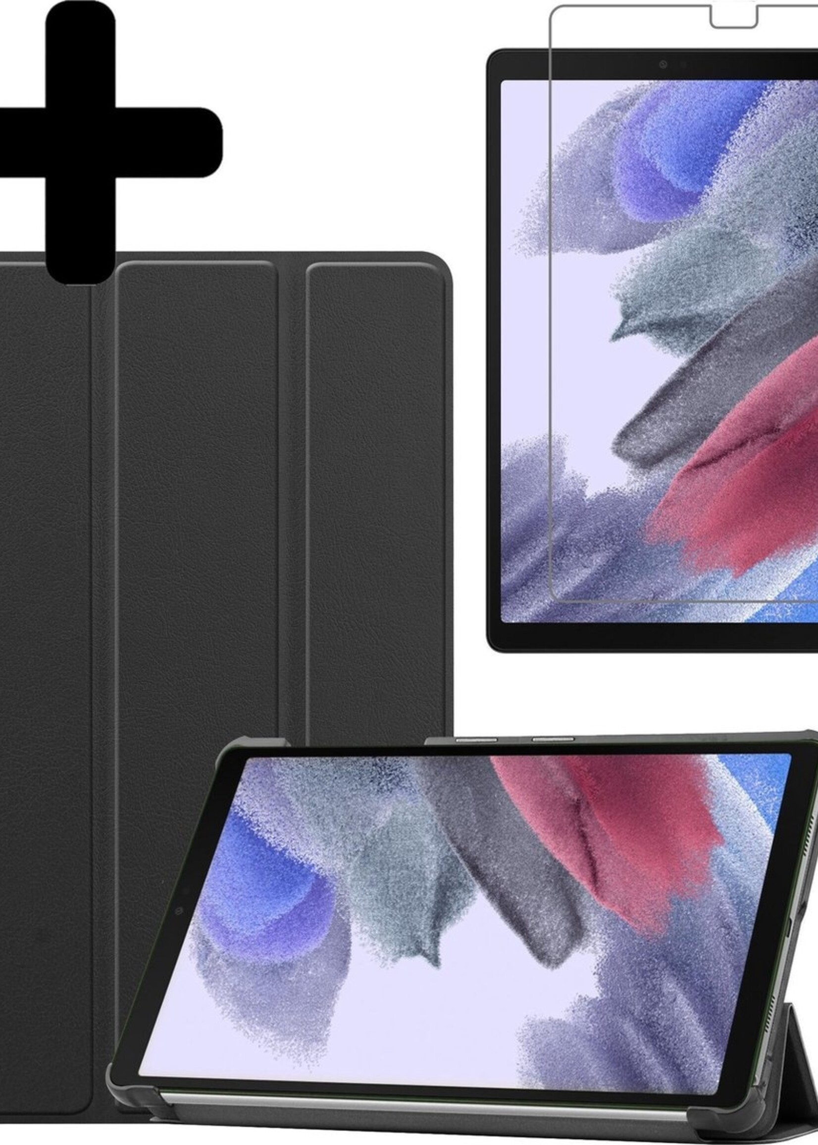 BTH Hoes Geschikt voor Samsung Galaxy Tab A7 Lite Hoes Book Case Hoesje Trifold Cover Met Screenprotector - Hoesje Geschikt voor Samsung Tab A7 Lite Hoesje Bookcase - Zwart