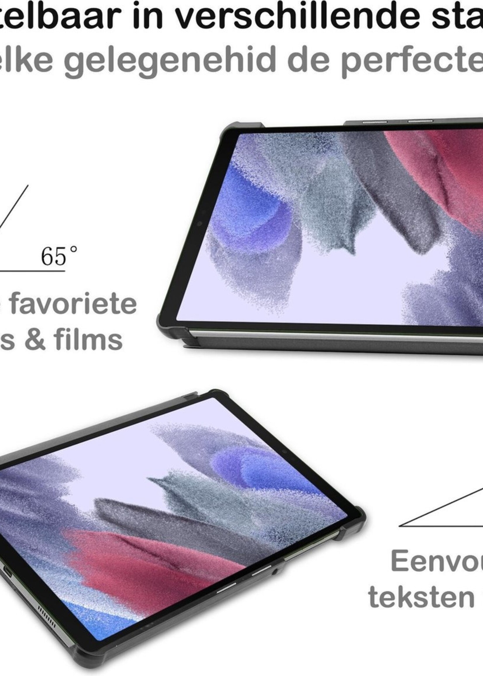 BTH Hoes Geschikt voor Samsung Galaxy Tab A7 Lite Hoes Book Case Hoesje Trifold Cover Met Screenprotector - Hoesje Geschikt voor Samsung Tab A7 Lite Hoesje Bookcase - Zwart