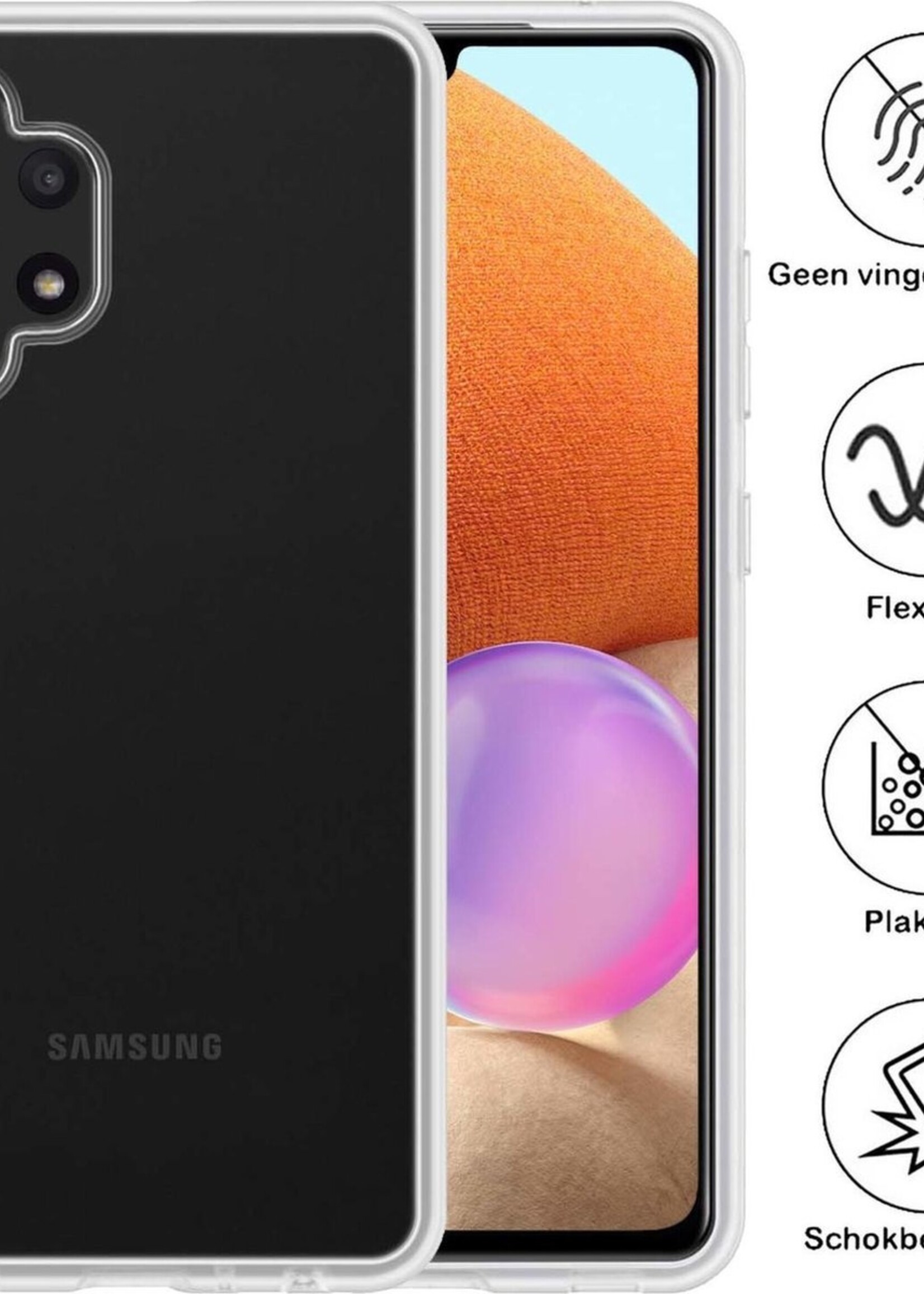 BTH Hoesje Geschikt voor Samsung A32 4G Hoesje Siliconen Case Hoes Met 2x Screenprotector - Hoes Geschikt voor Samsung Galaxy A32 4G Hoes Cover Case - Transparant