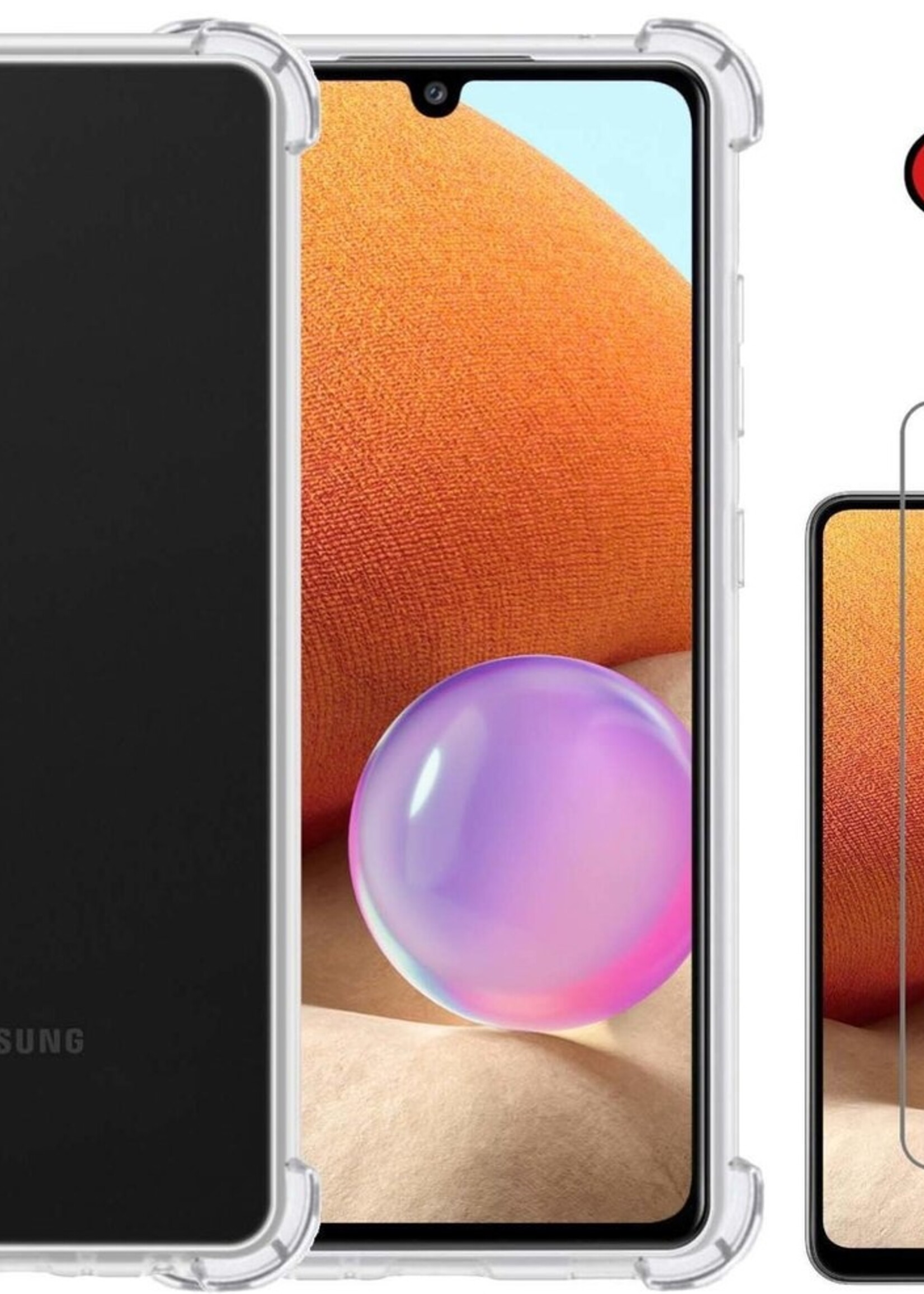 BTH Hoesje Geschikt voor Samsung A32 4G Hoesje Siliconen Shock Proof Case Hoes Met Screenprotector - Hoes Geschikt voor Samsung Galaxy A32 4G Hoes Cover Case Shockproof - Transparant