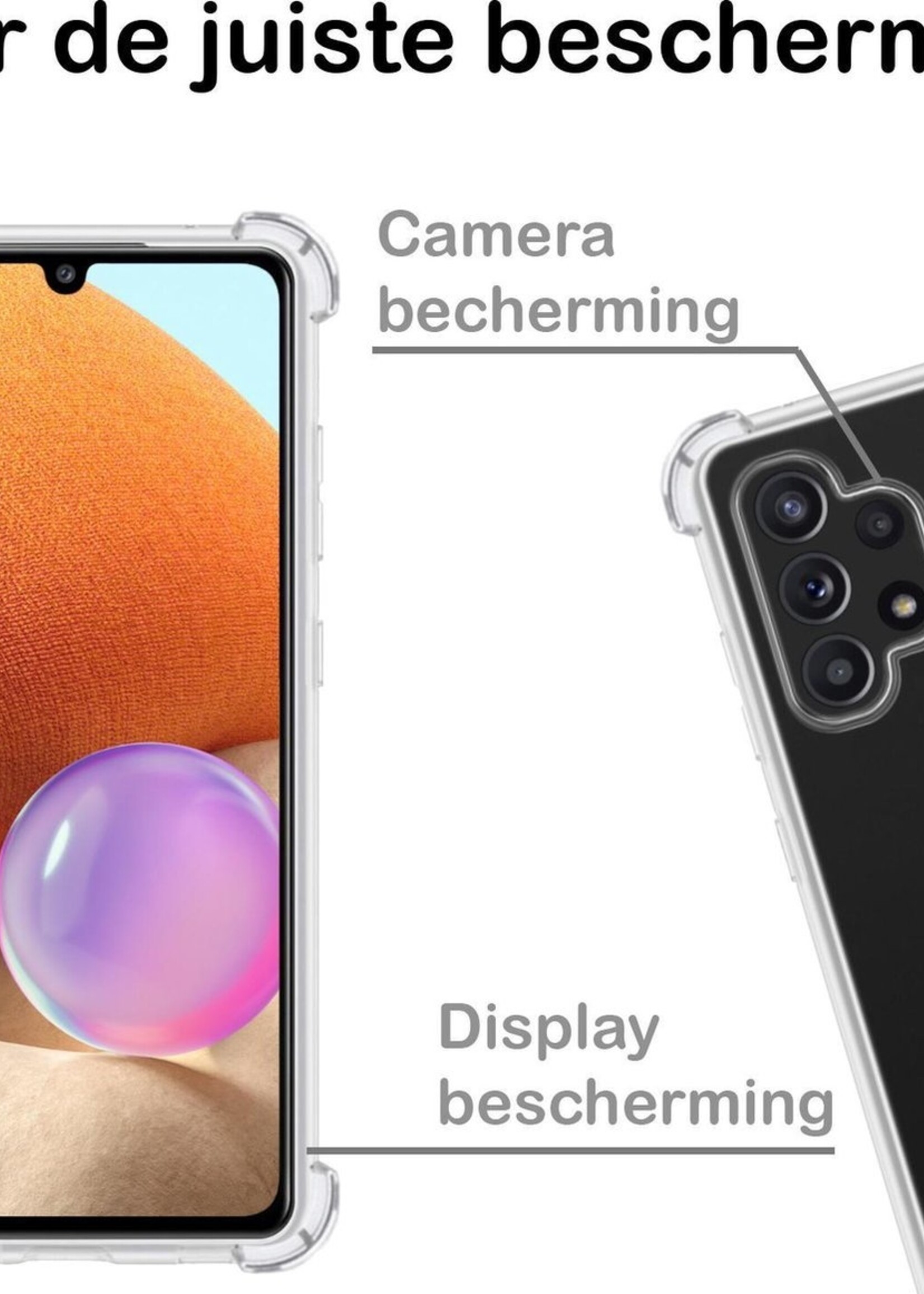 BTH Hoesje Geschikt voor Samsung A32 4G Hoesje Siliconen Shock Proof Case Hoes Met Screenprotector - Hoes Geschikt voor Samsung Galaxy A32 4G Hoes Cover Case Shockproof - Transparant