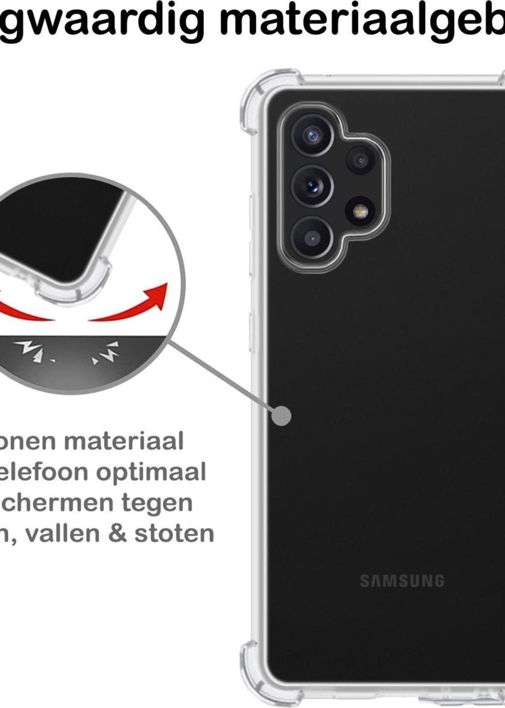 BTH Hoesje Geschikt voor Samsung A32 4G Hoesje Siliconen Shock Proof Case Hoes Met Screenprotector - Hoes Geschikt voor Samsung Galaxy A32 4G Hoes Cover Case Shockproof - Transparant