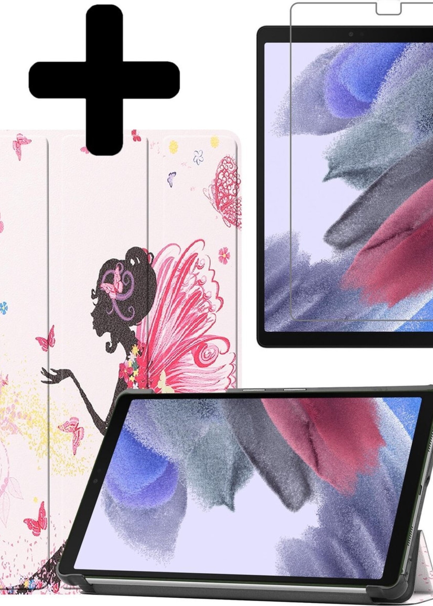BTH Hoes Geschikt voor Samsung Galaxy Tab A7 Lite Hoes Book Case Hoesje Trifold Cover Met Screenprotector - Hoesje Geschikt voor Samsung Tab A7 Lite Hoesje Bookcase - Elfje